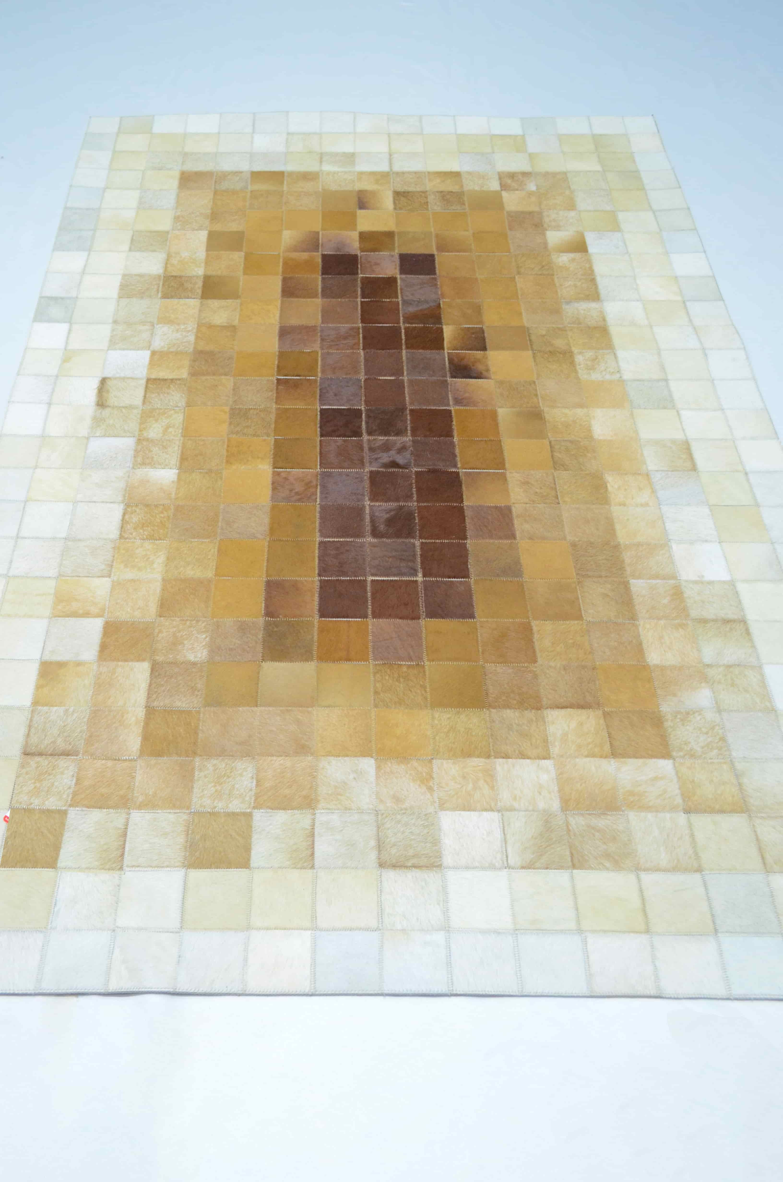 Krem ve Kahverengi Ombre Geçişli Deri Patchwork Halı 120x180 cm (2,16 m²)