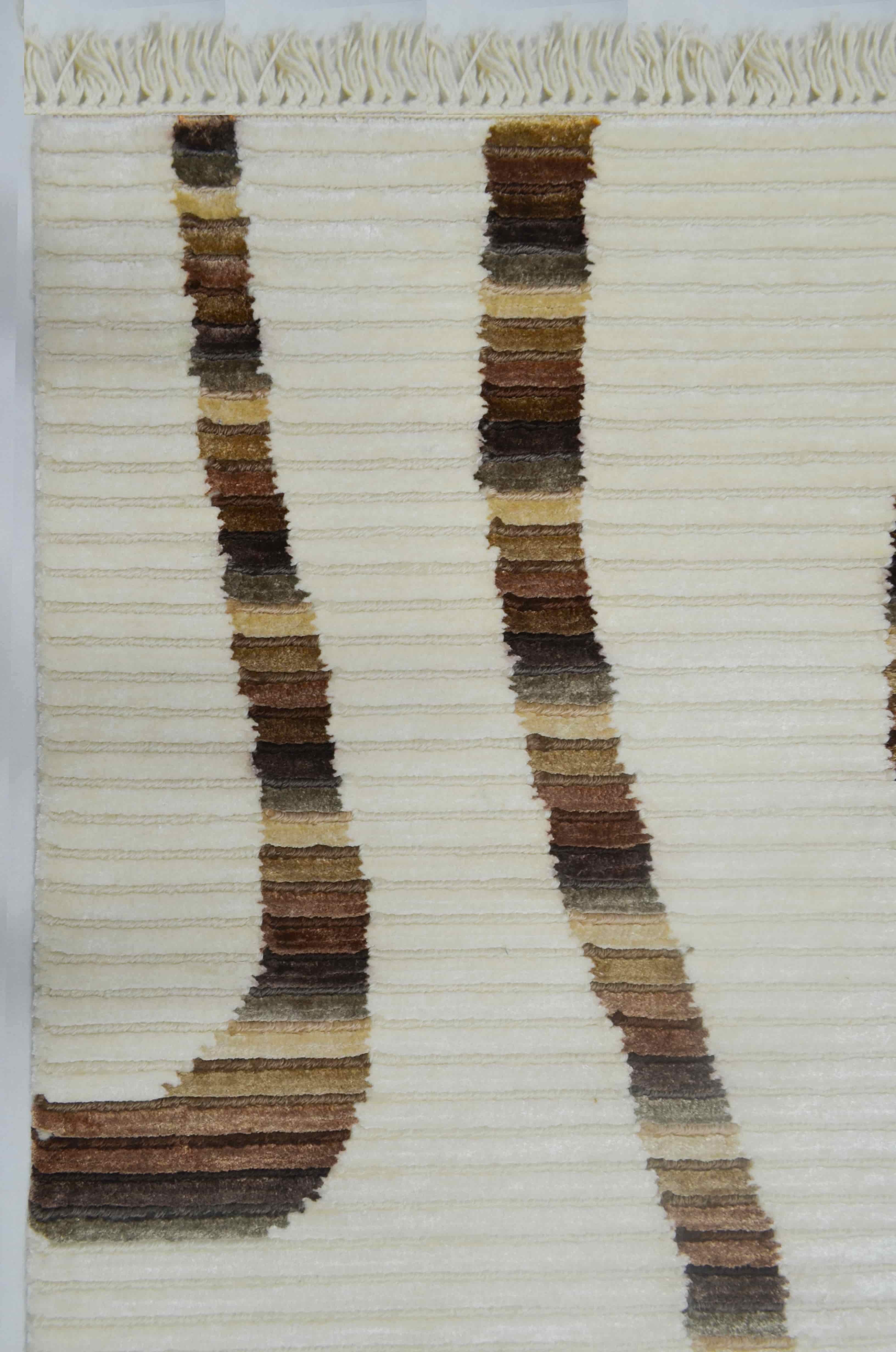 Yüksek Kalite Yünden El Dokuma Krem ve Kahverengi Renk Nepal Halısı 80x150 cm (1.2 m²)