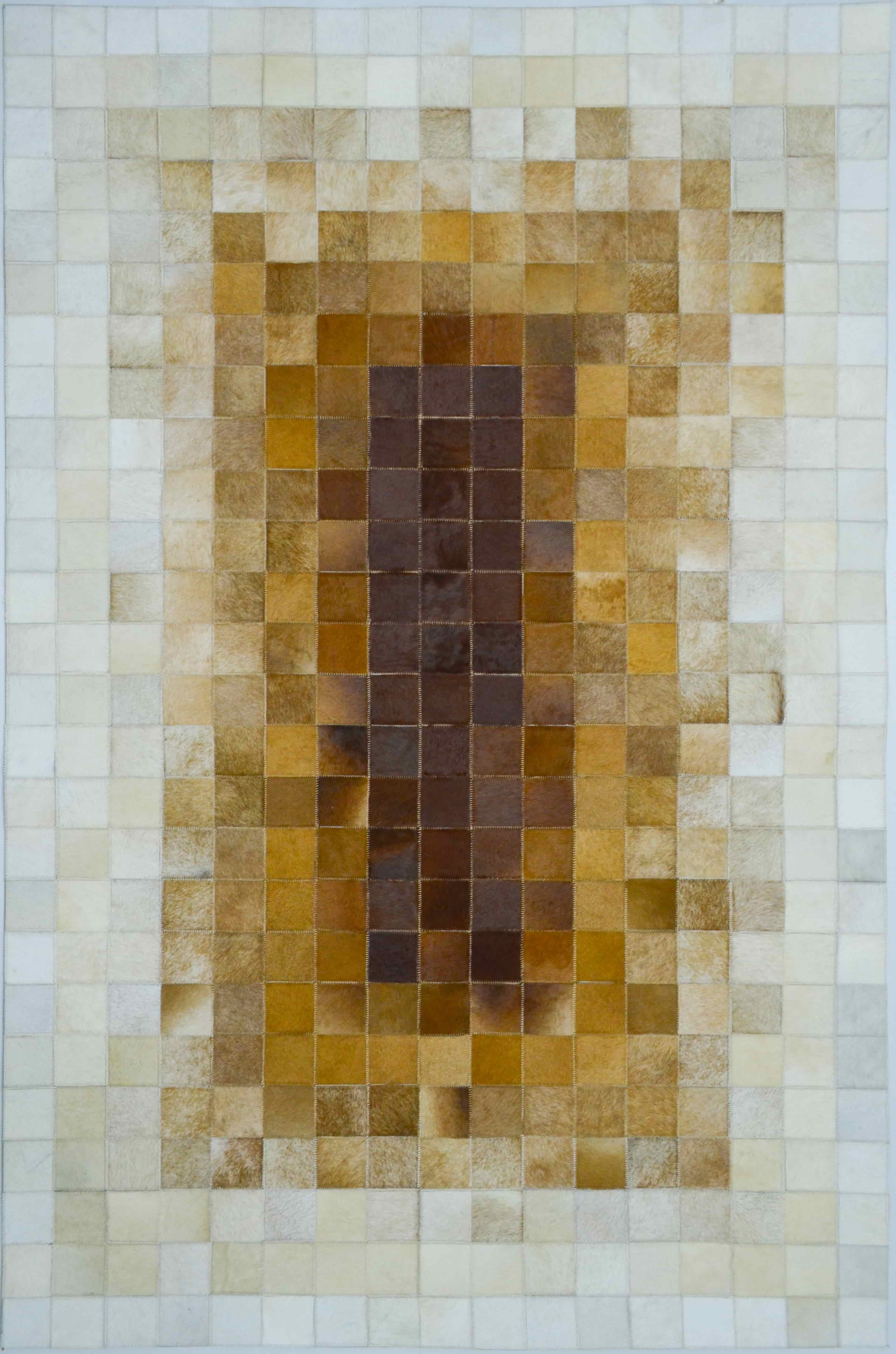 Krem ve Kahverengi Ombre Geçişli Deri Patchwork Halı 120x180 cm (2,16 m²)