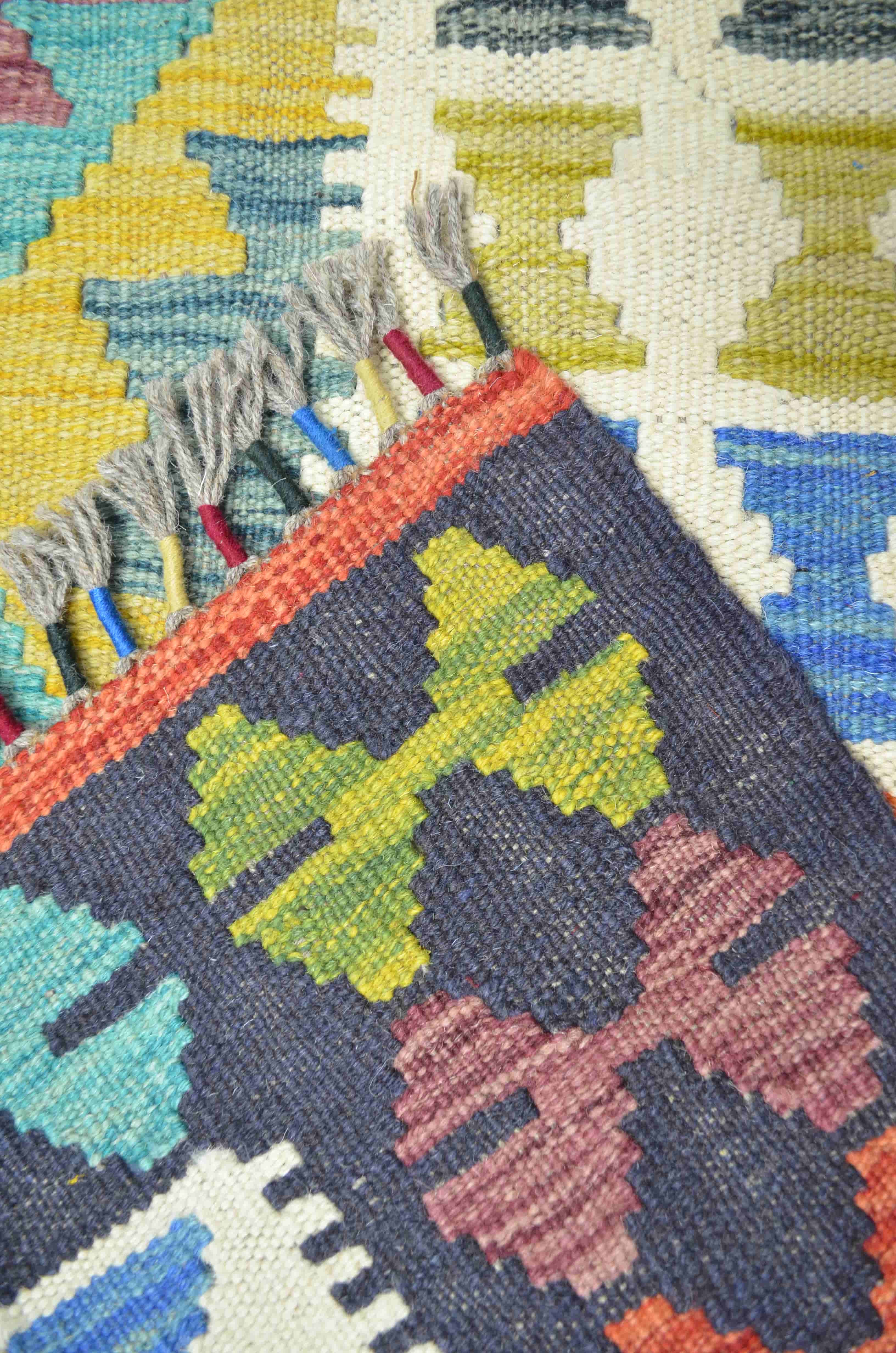 Yün İplikten El Dokuma Afgan Kilim 130x185 cm (2.40 m²)