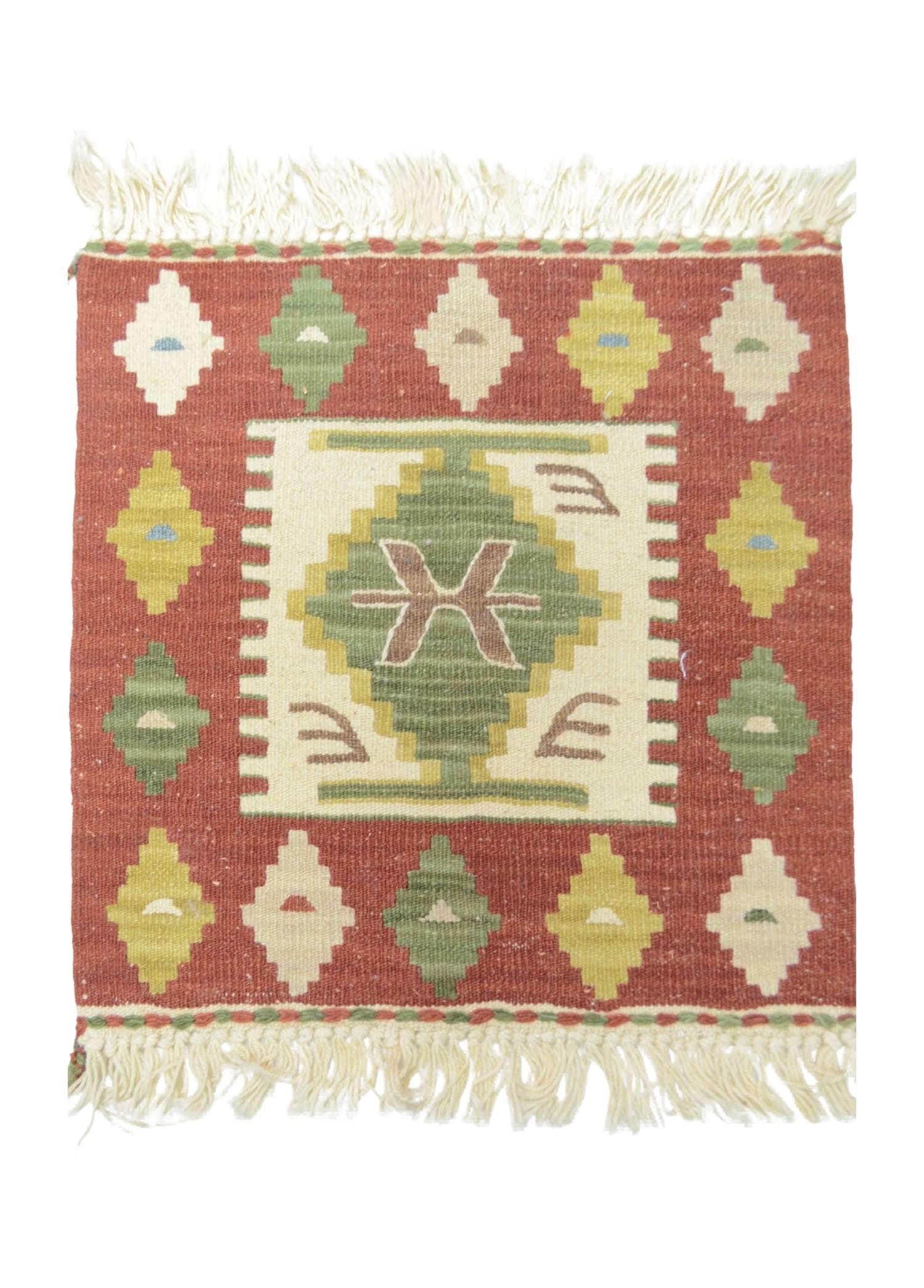 Yünden El Dokuma Kırmızı Renk İnce Kök Kilim 40x40 cm (0.16 m²)