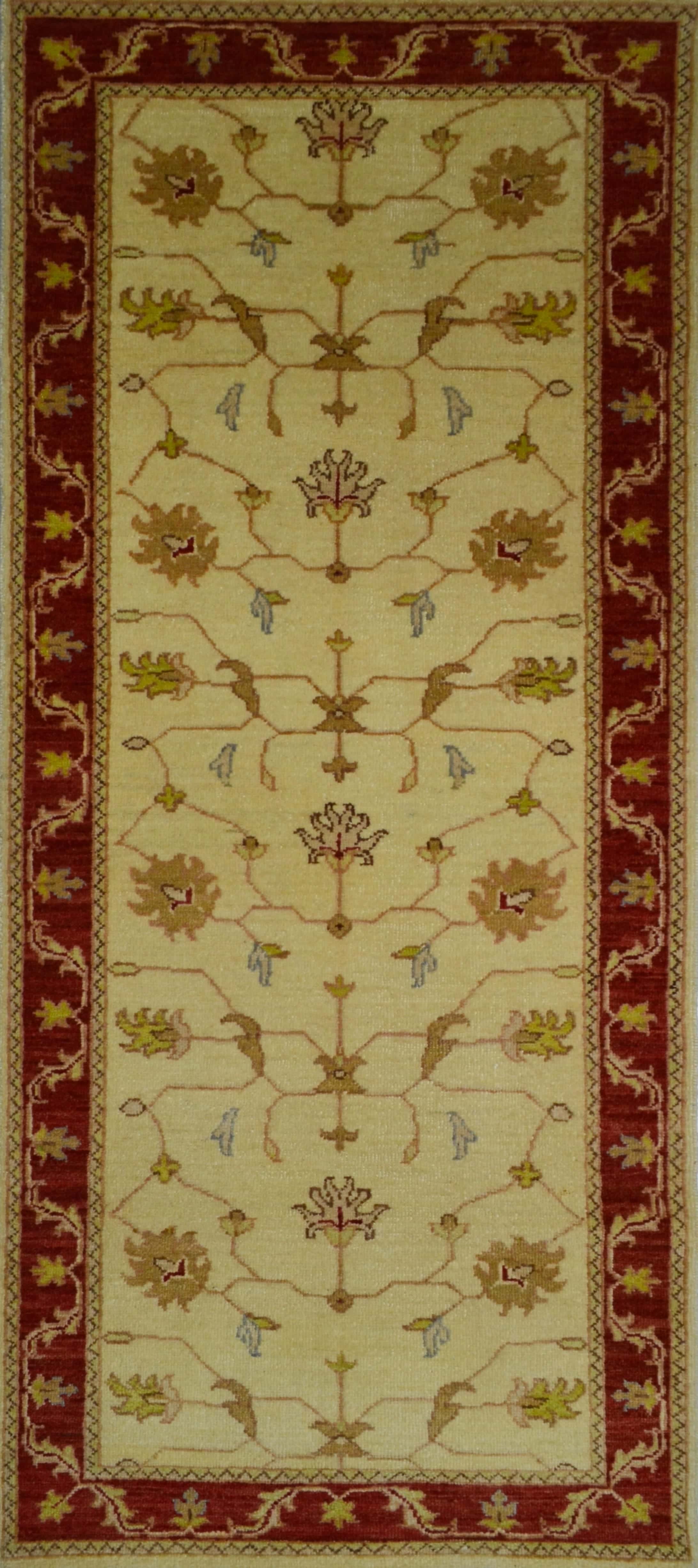 El Dokuma Kirman Yünlü Yolluk Krem Renk Uşak Ziegler Halısı (80x200 cm, 1.6 m²)