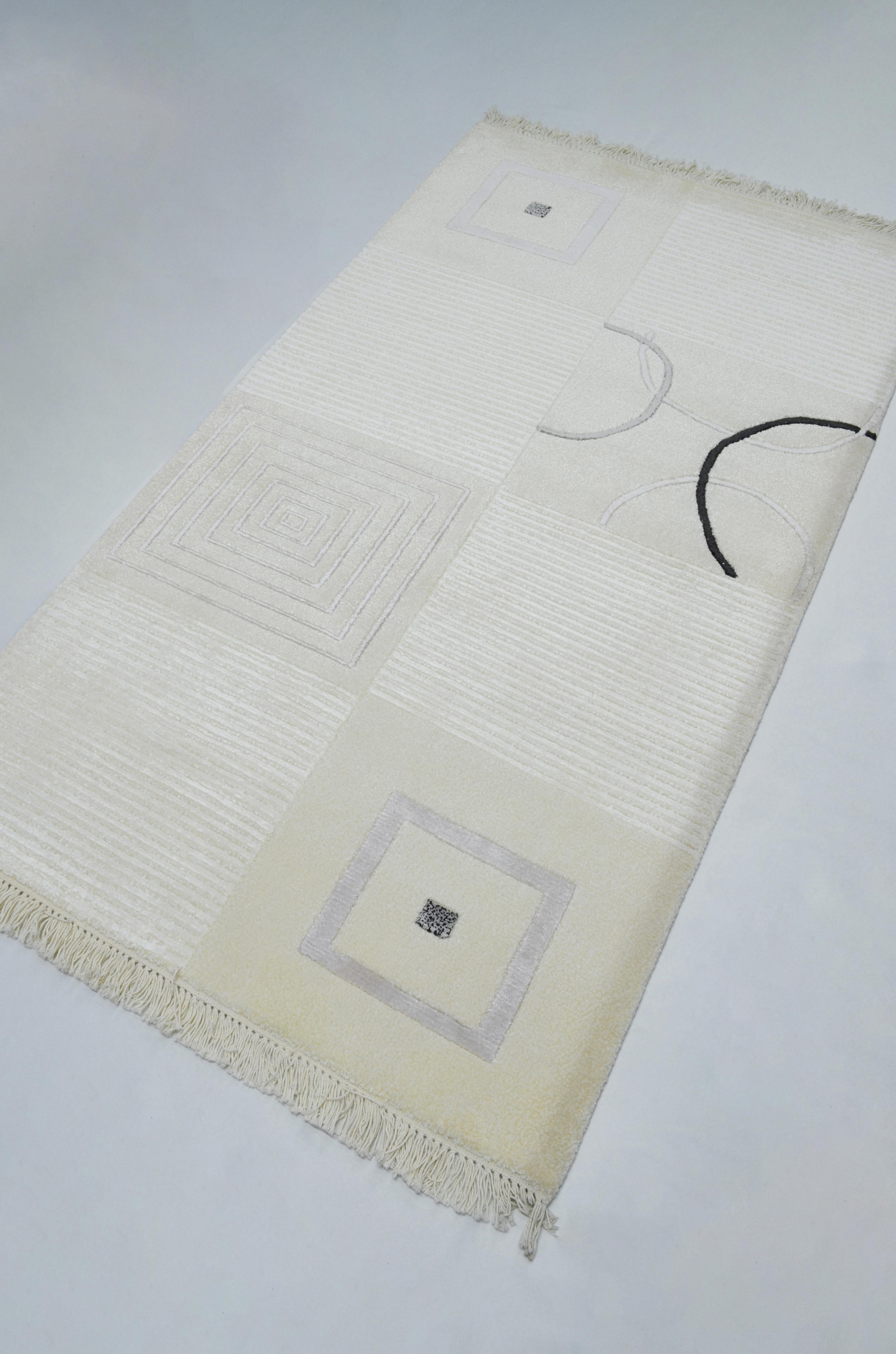 Yüksek Kalite Yünden El Dokuma Krem Renk Nepal Halısı 80x150 cm (1.2 m²)