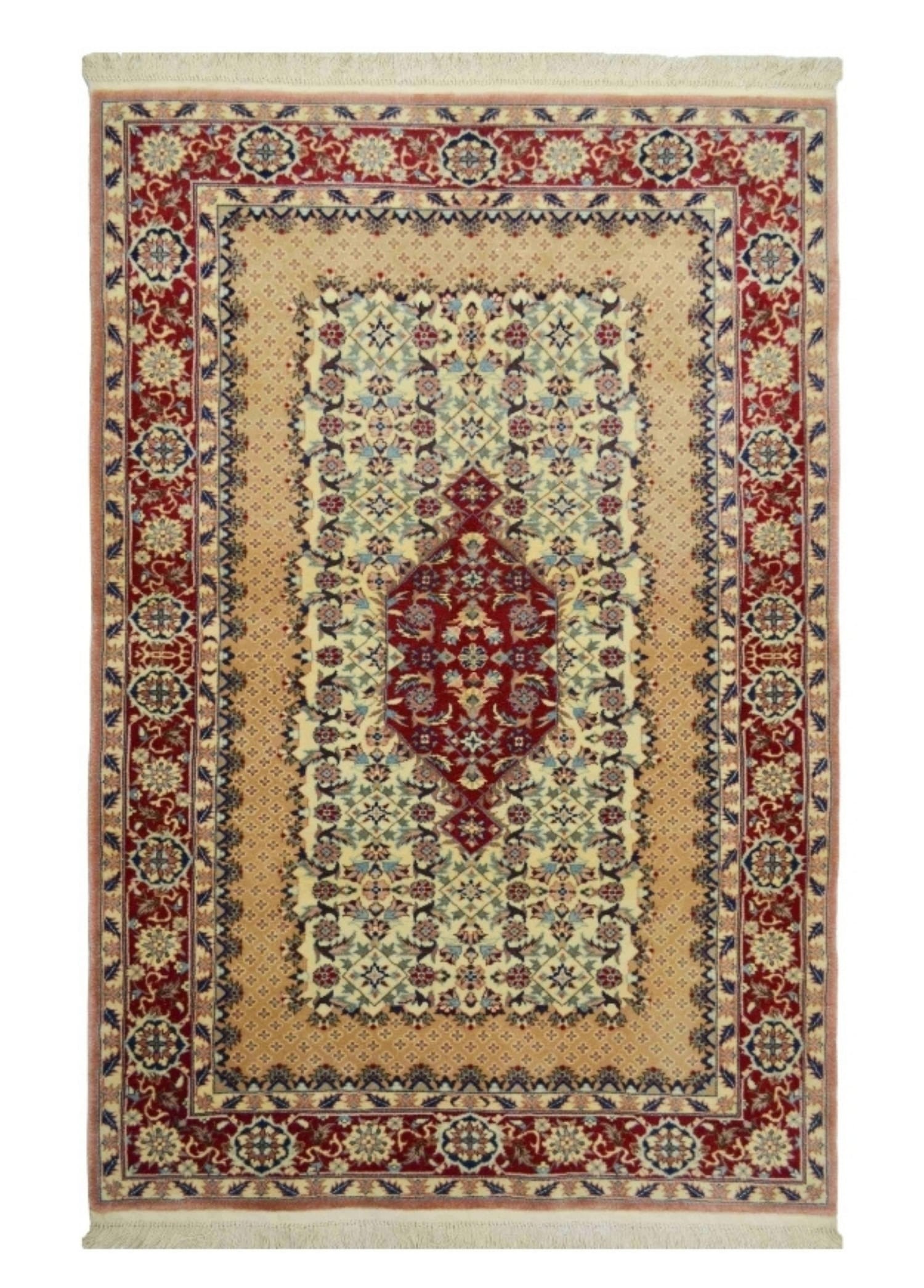İran Saruk El Dokuma Bej ve Kırmızı Renk Yün Halı 93x150 cm (1.39 m²)