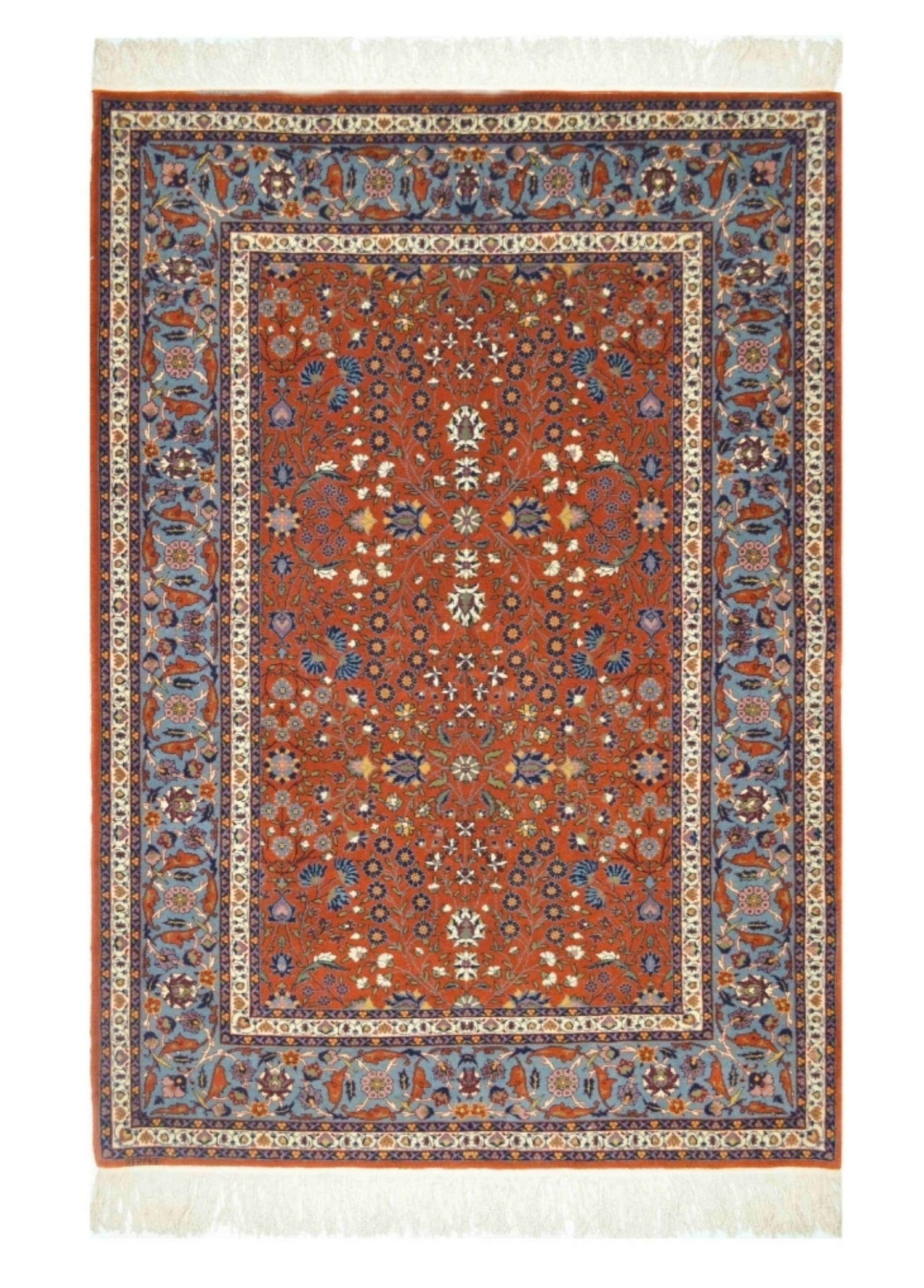 Yedi Dağın Çiçeği Desenli Kiremit Renk Yünden El Dokuma Hereke Halısı 131x192 cm (2.52 m²)