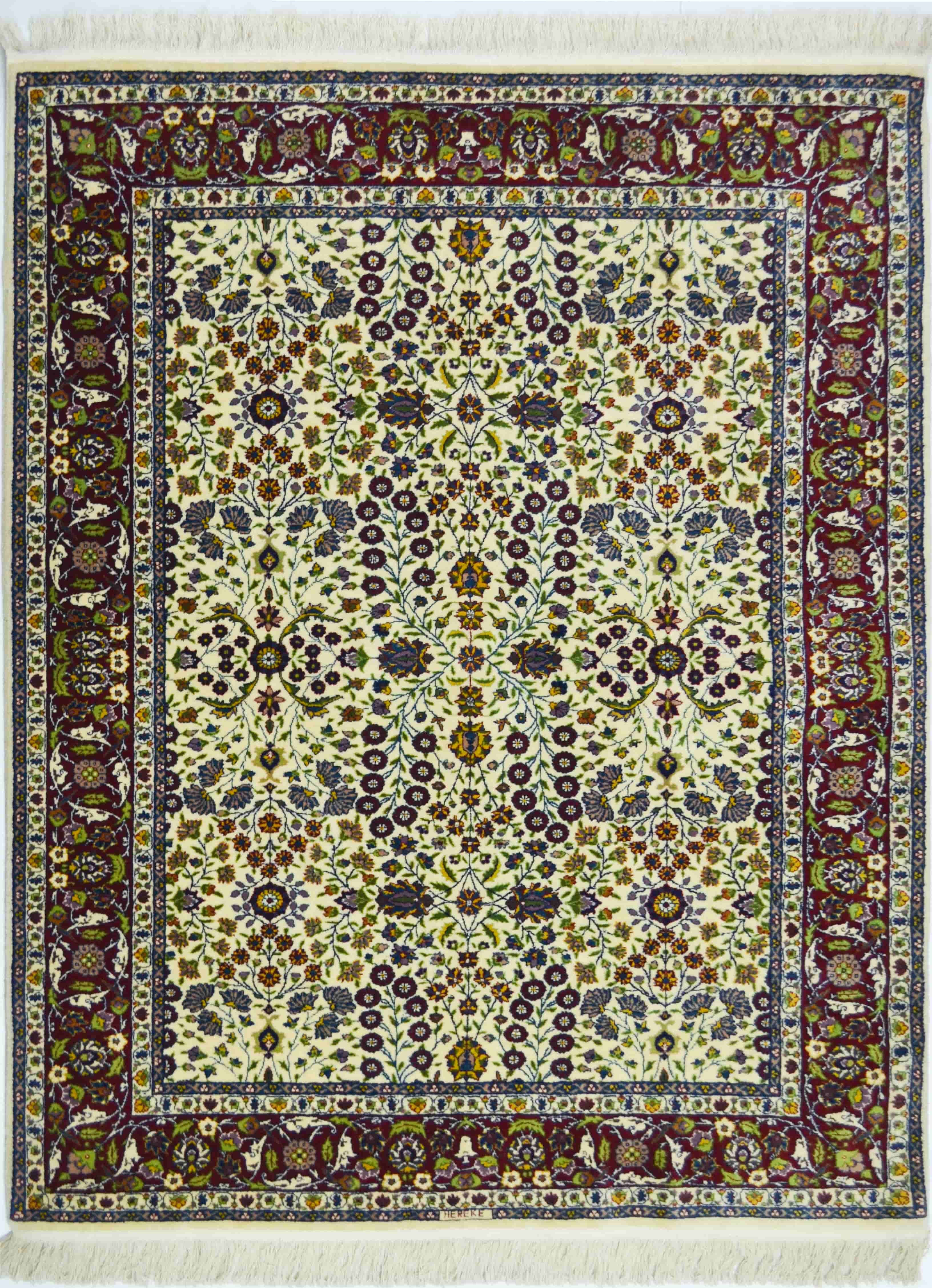 Yedi Dağın Çiçeği Desenli Krem Renk El Dokuma Hereke Halısı 145x175 cm (2.54 m²)