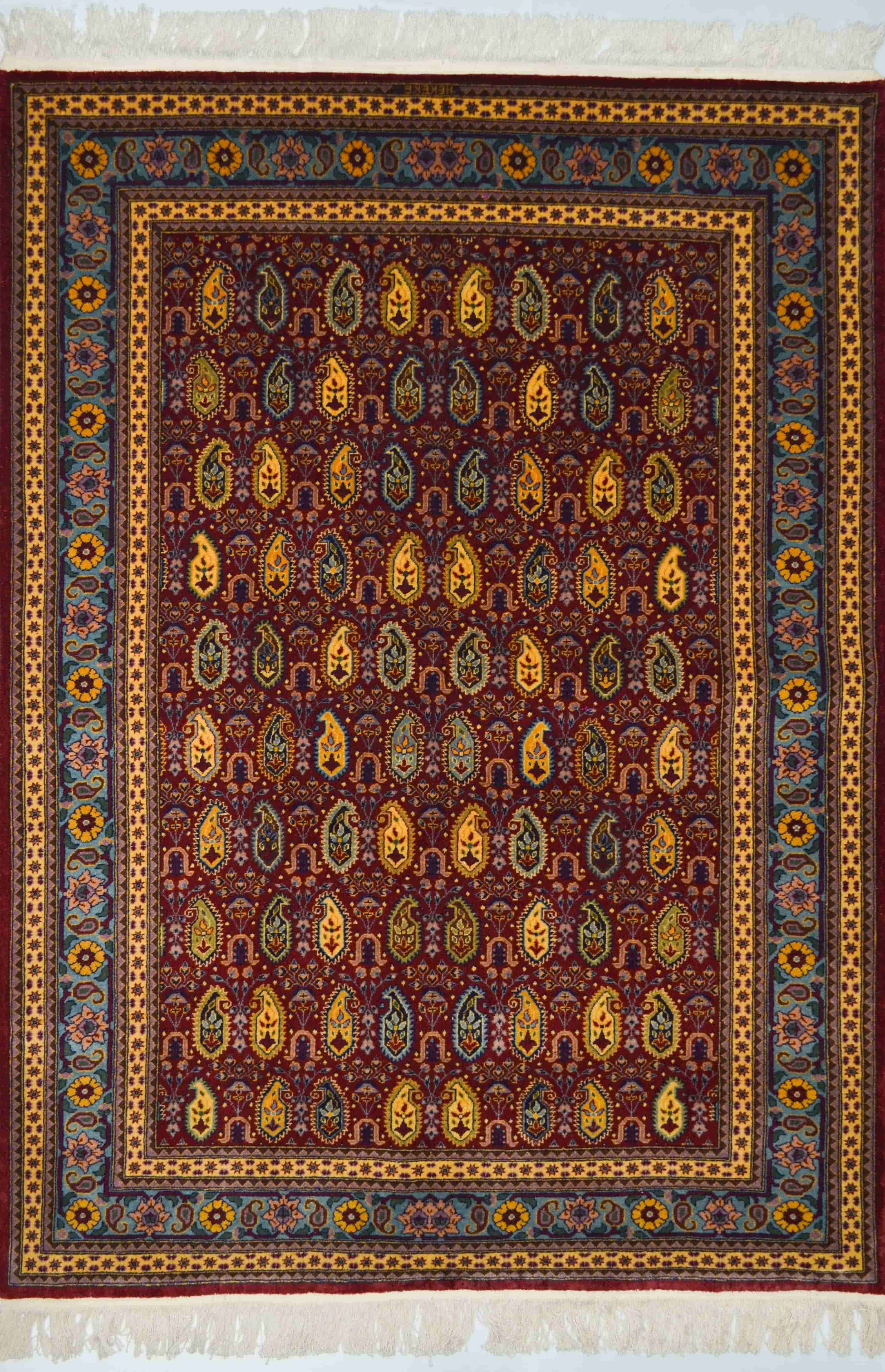 Şal Desenli Bordo ve Altın Renk Yünden El Dokuma Hereke Halısı 125x185 cm (2.31 m²)
