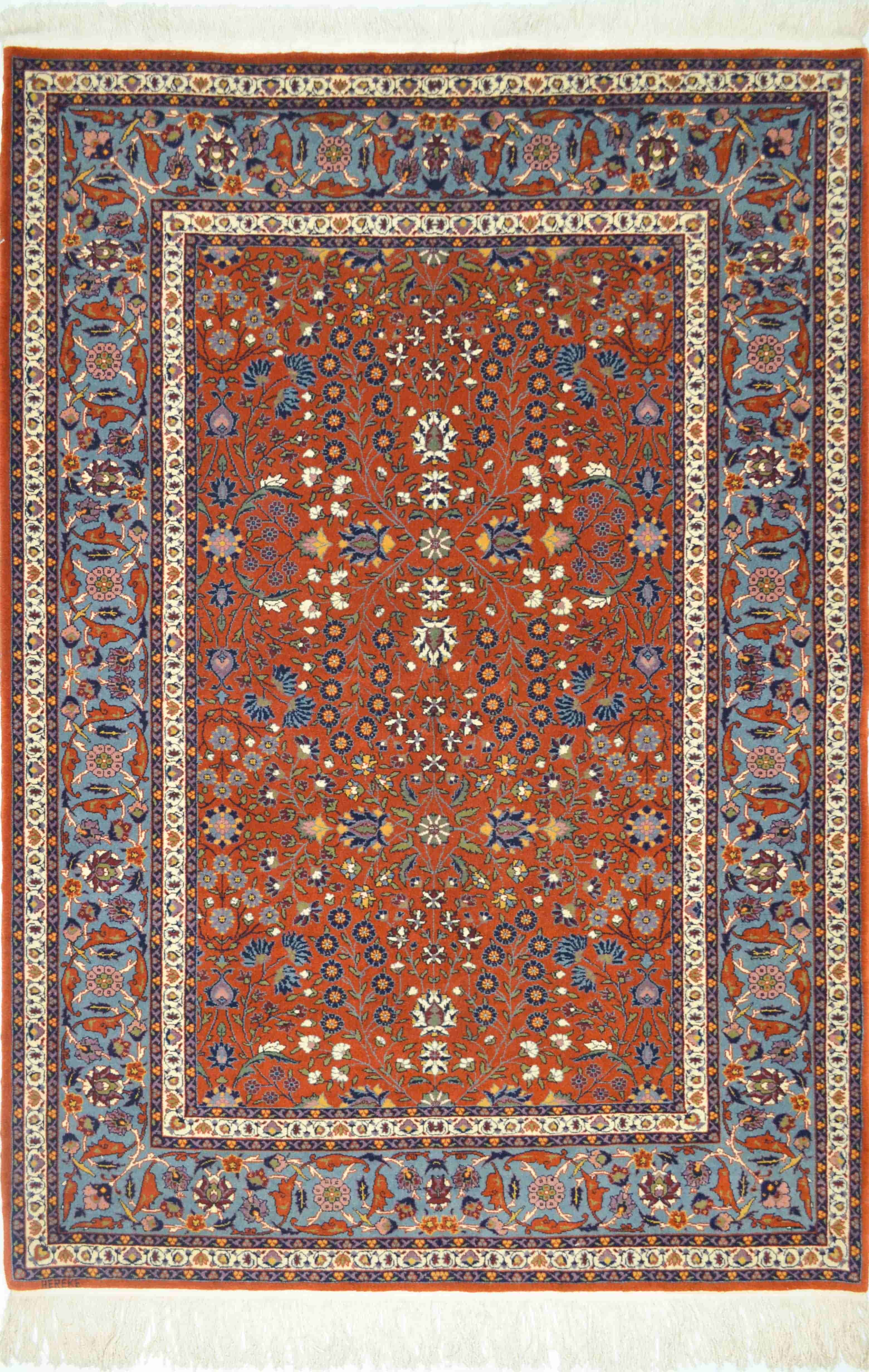 Yedidağın Çiçeği Desenli Kiremit Renk Yünden El Dokuma Hereke Halısı 131x192 cm (2.52 m²)