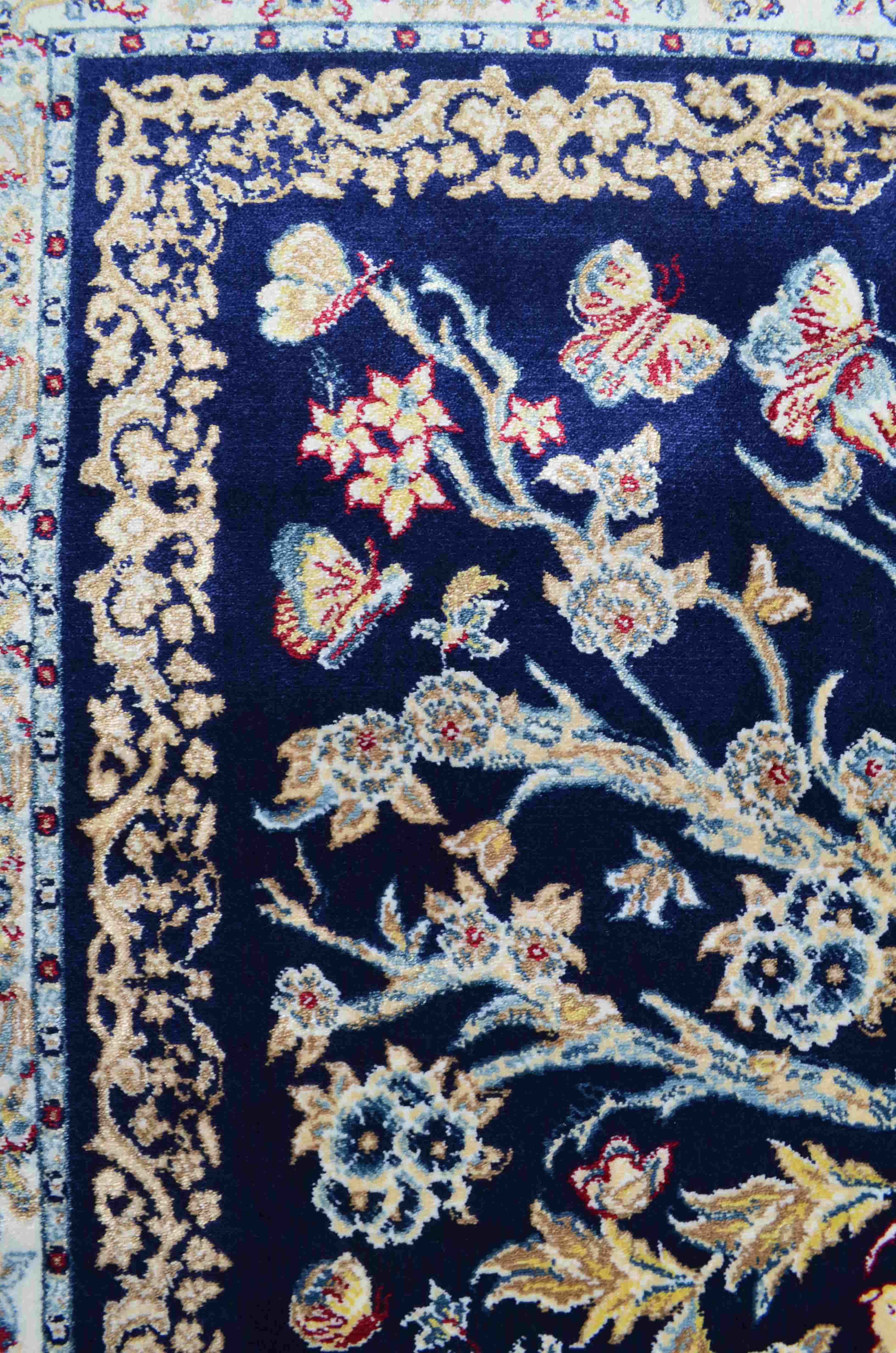 Hayat Ağacı Desenli Lacivert Renk Bambu Halı (83x125 cm)