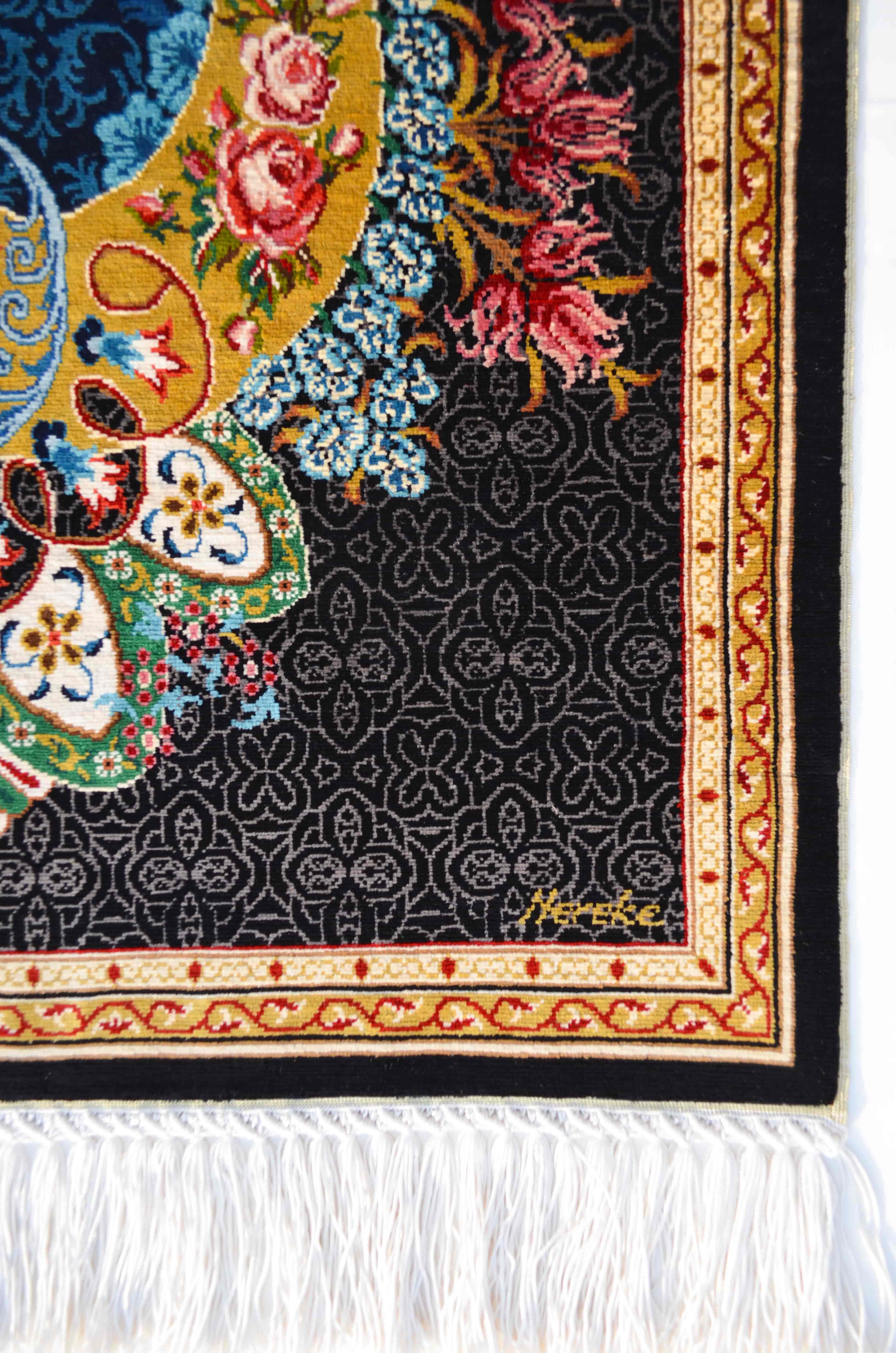 Ezhâr-ı Lâtife Desenli Saf İpek El Dokuma Duvar Halısı (40x58 cm)