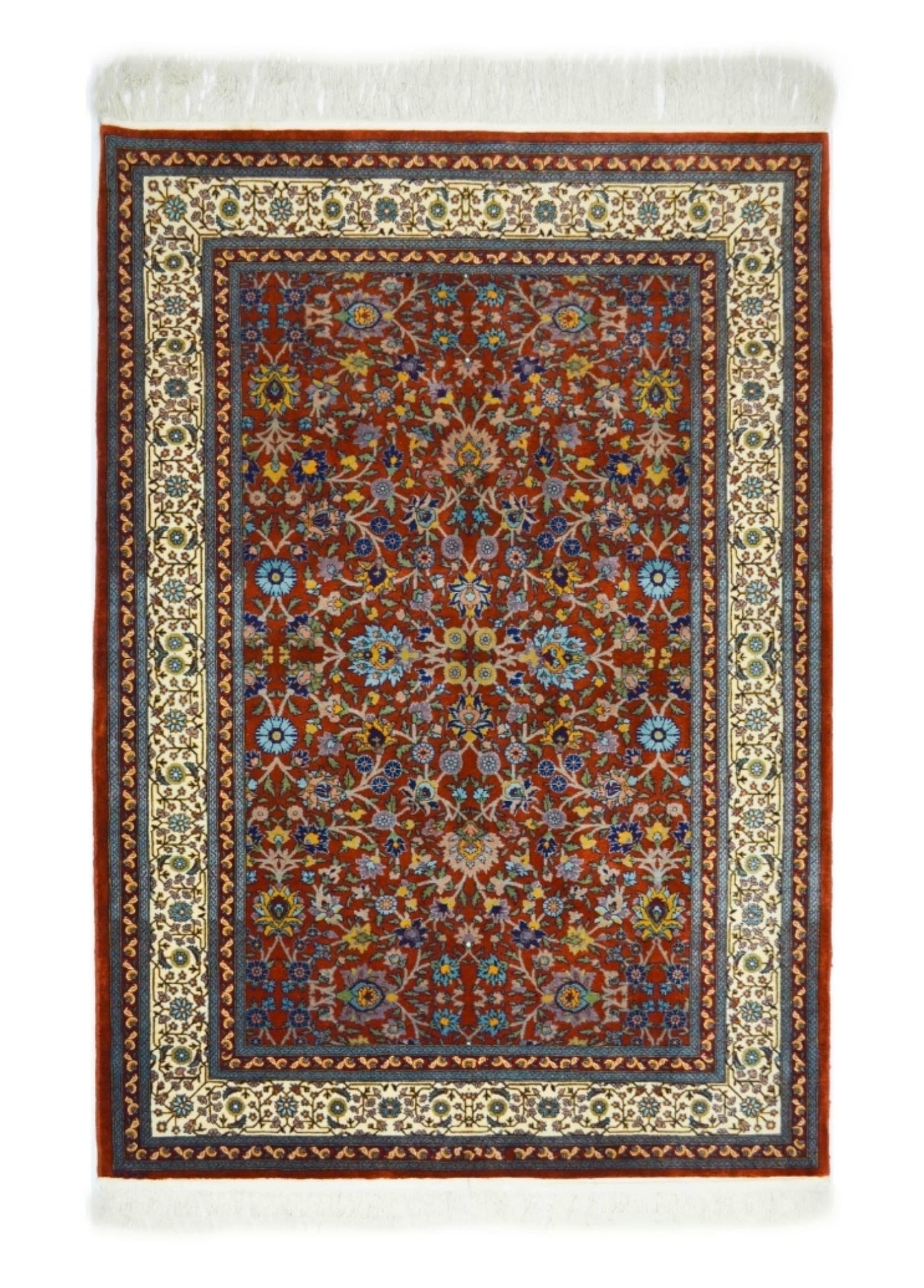 Yedi Dağın Çiçeği Desenli Bordo Renk El Dokuma Hereke Halısı 132x207 cm (2.73 m²)