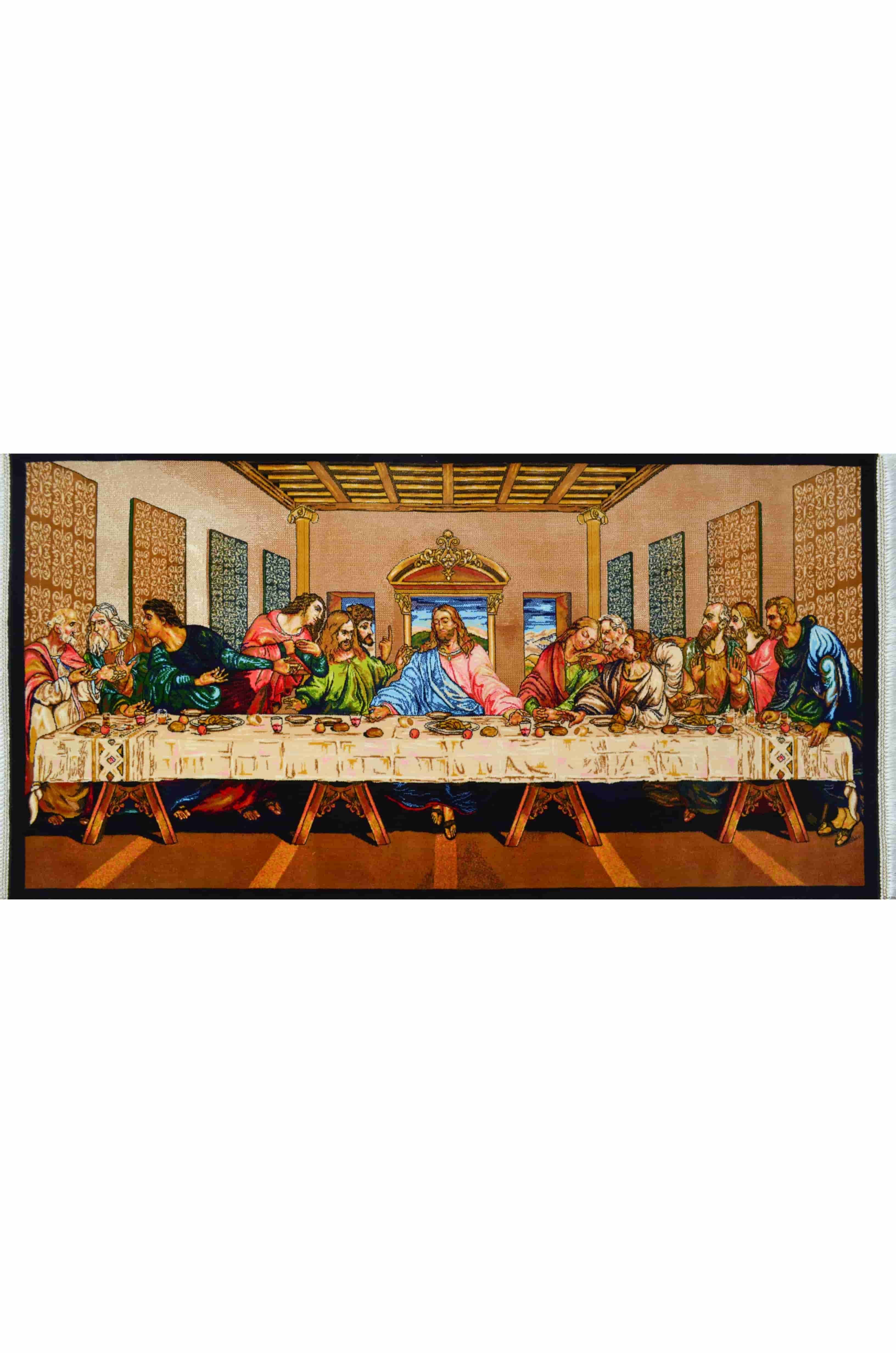 Bambu İplikten Dokuma İran Duvar Halısı - Da Vinci Last Supper Tablosu (50x100 cm)