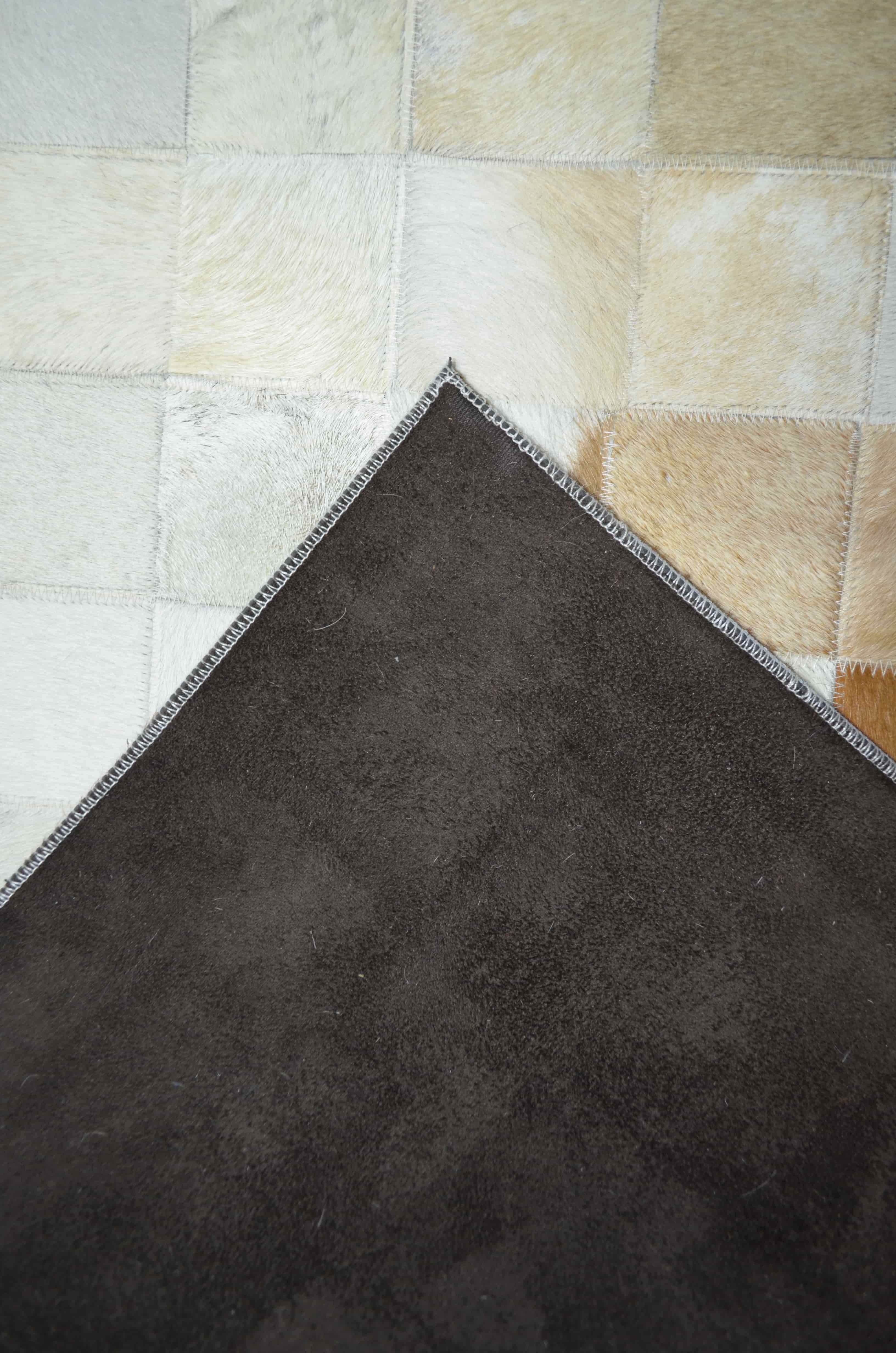 Krem ve Kahverengi Ombre Geçişli Deri Patchwork Halı 120x180 cm (2,16 m²)