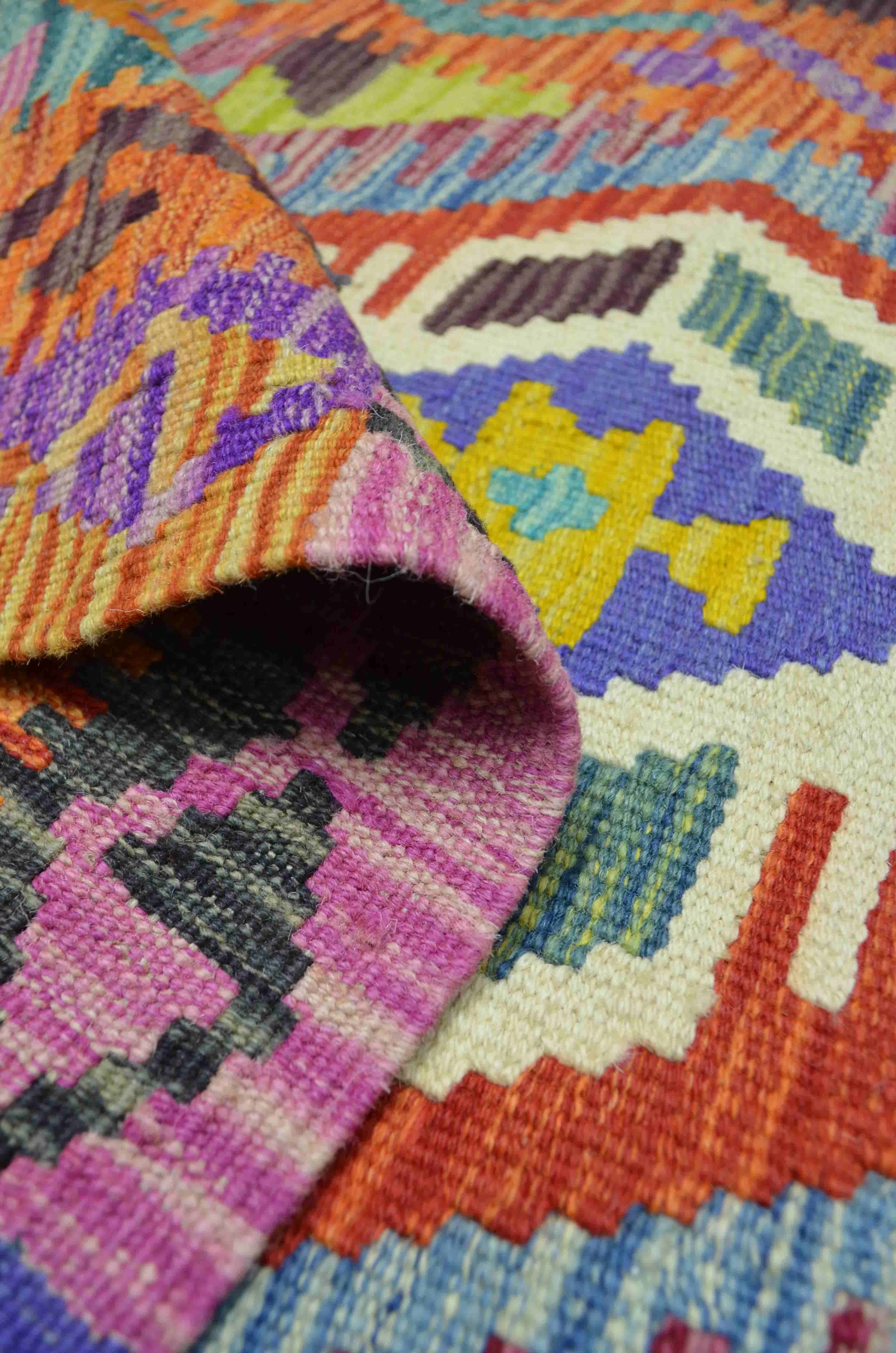 Yün İplikten El Dokuma Turuncu Renk Afgan Kilim 87x126 cm (1.10 m²)