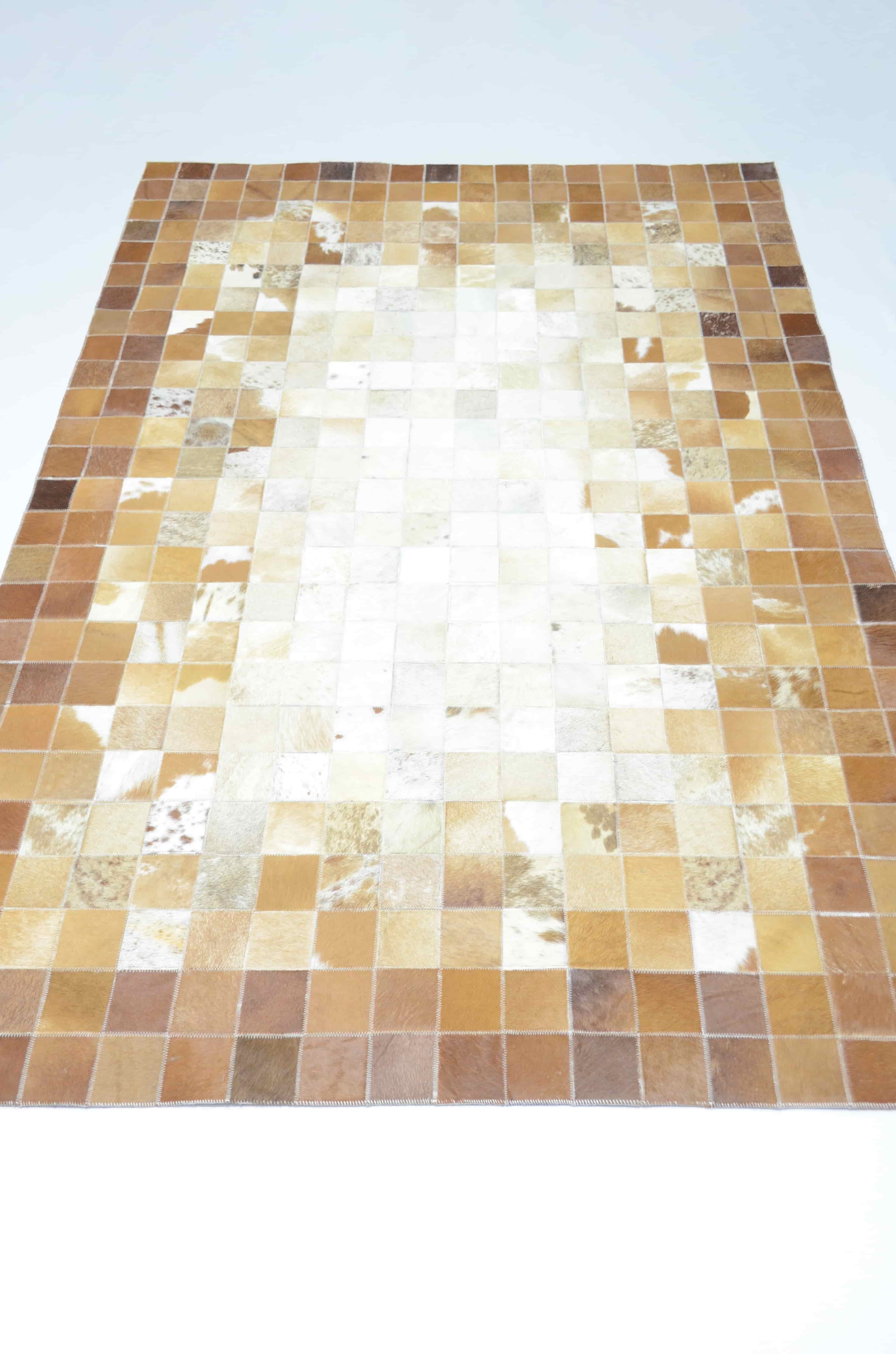 Krem ve Kahverengi Ombre Geçişli Deri Patchwork Halı 120x180 cm (2,16 m²)