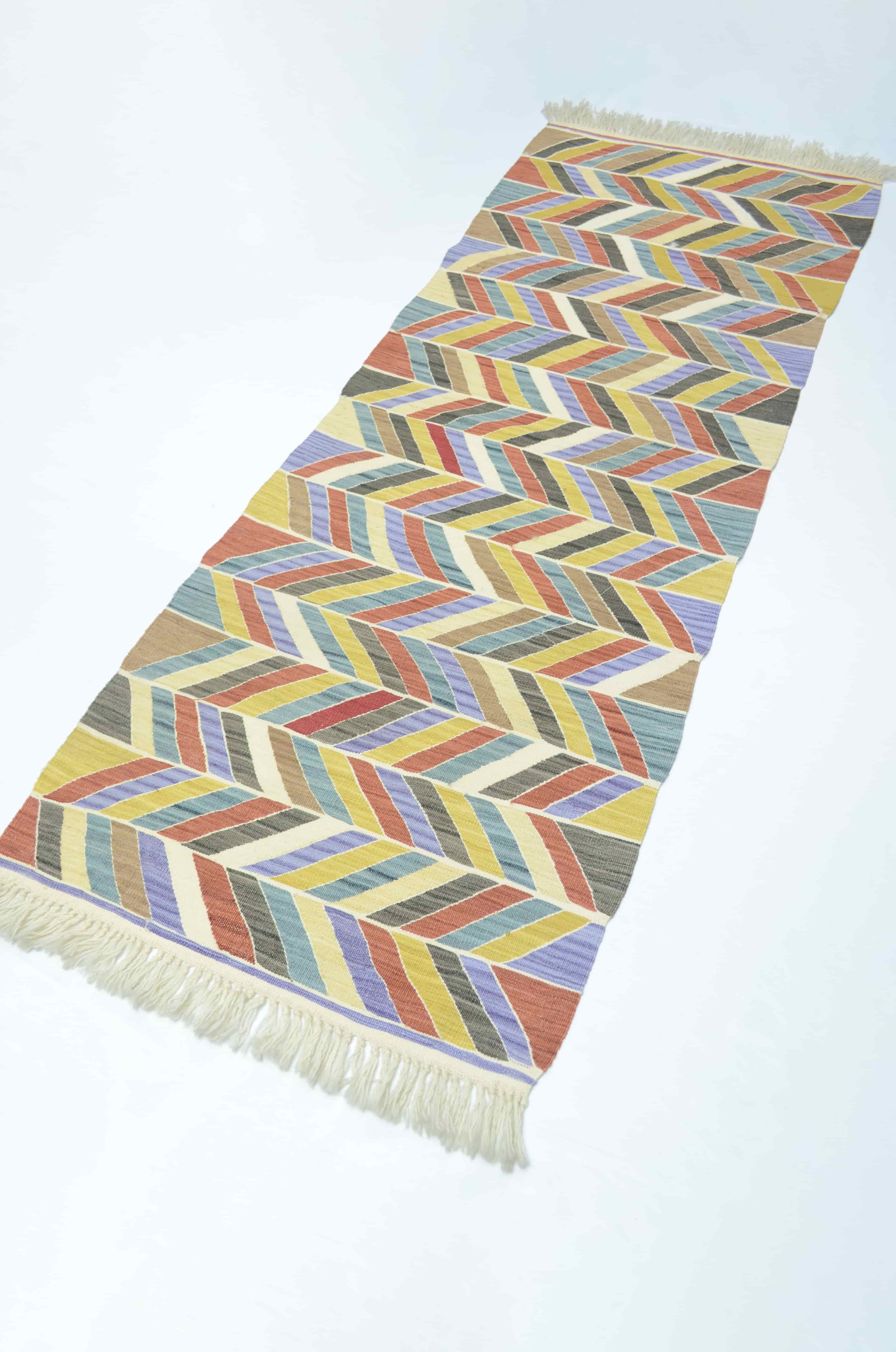 Uşak El Dokuma Renkli ve Zikzak Desenli Kilim Yolluk 60x170 cm (1,02 m²)