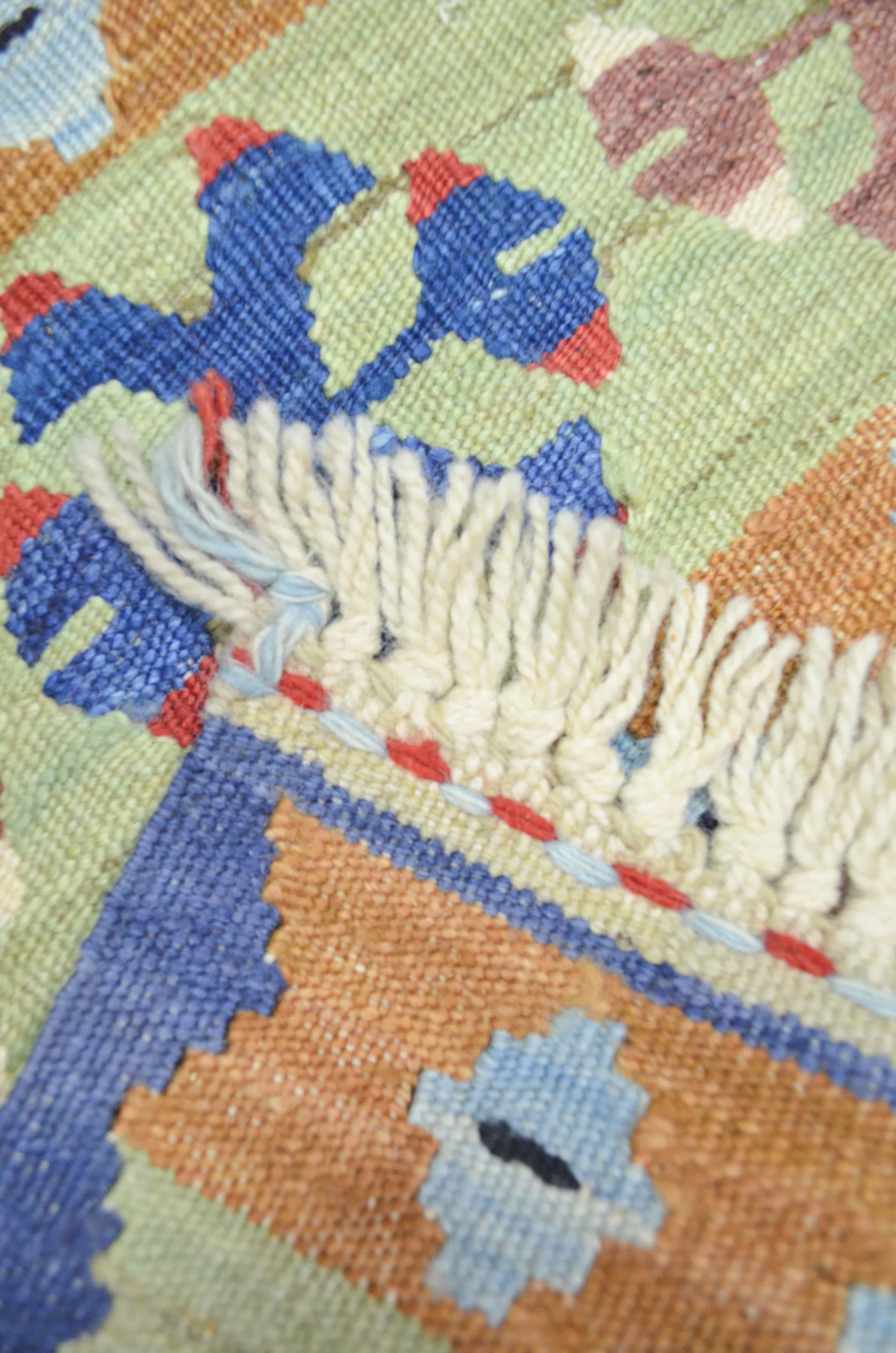 Yünden El Dokuma Turuncu ve Mavi Renk İnce Kök Kilim 40x40 cm (0.16 m²)