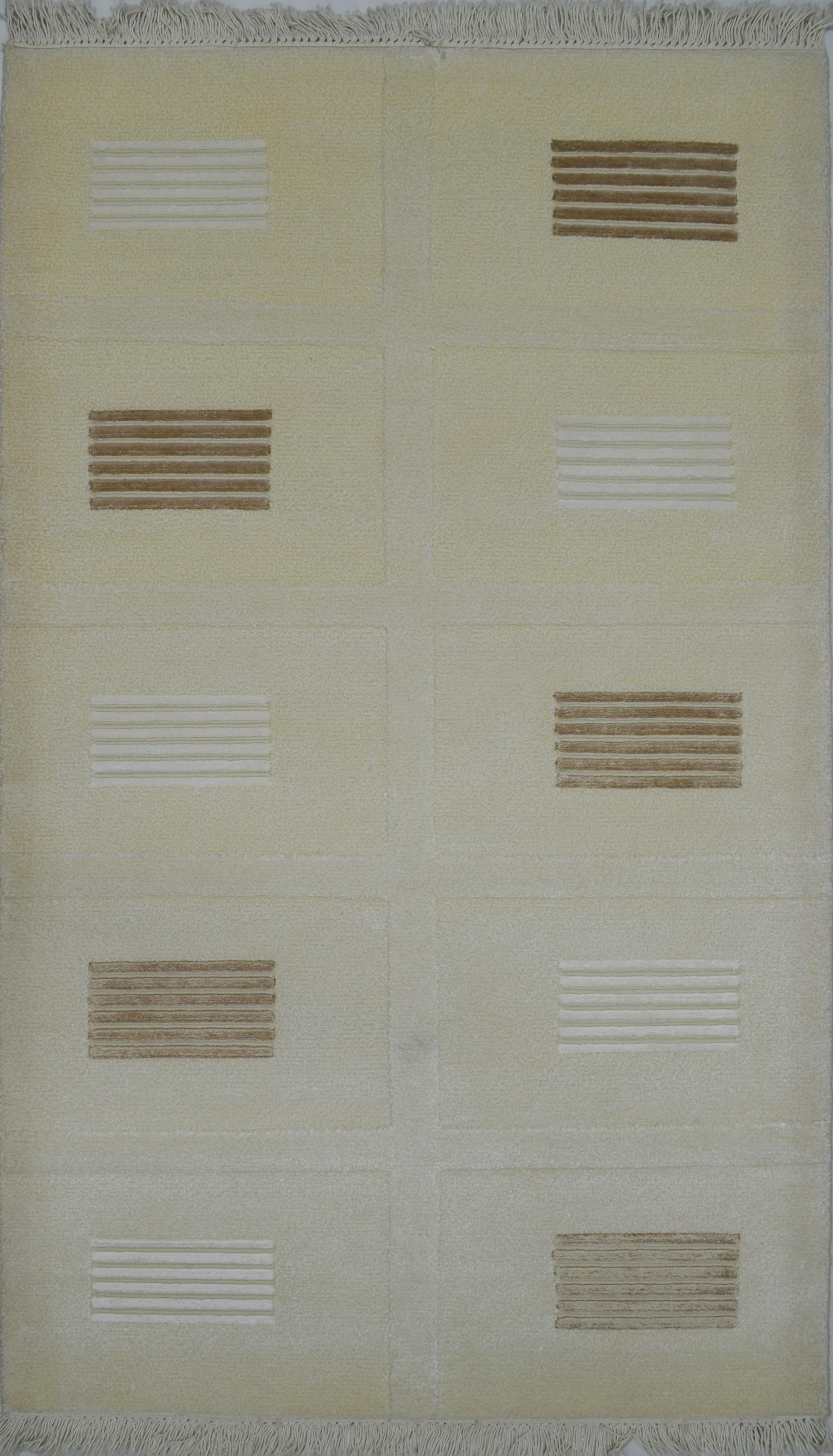 Yüksek Kalite Yünden El Dokuma Krem Renk Nepal Halısı 80x150 cm (1.2 m²)