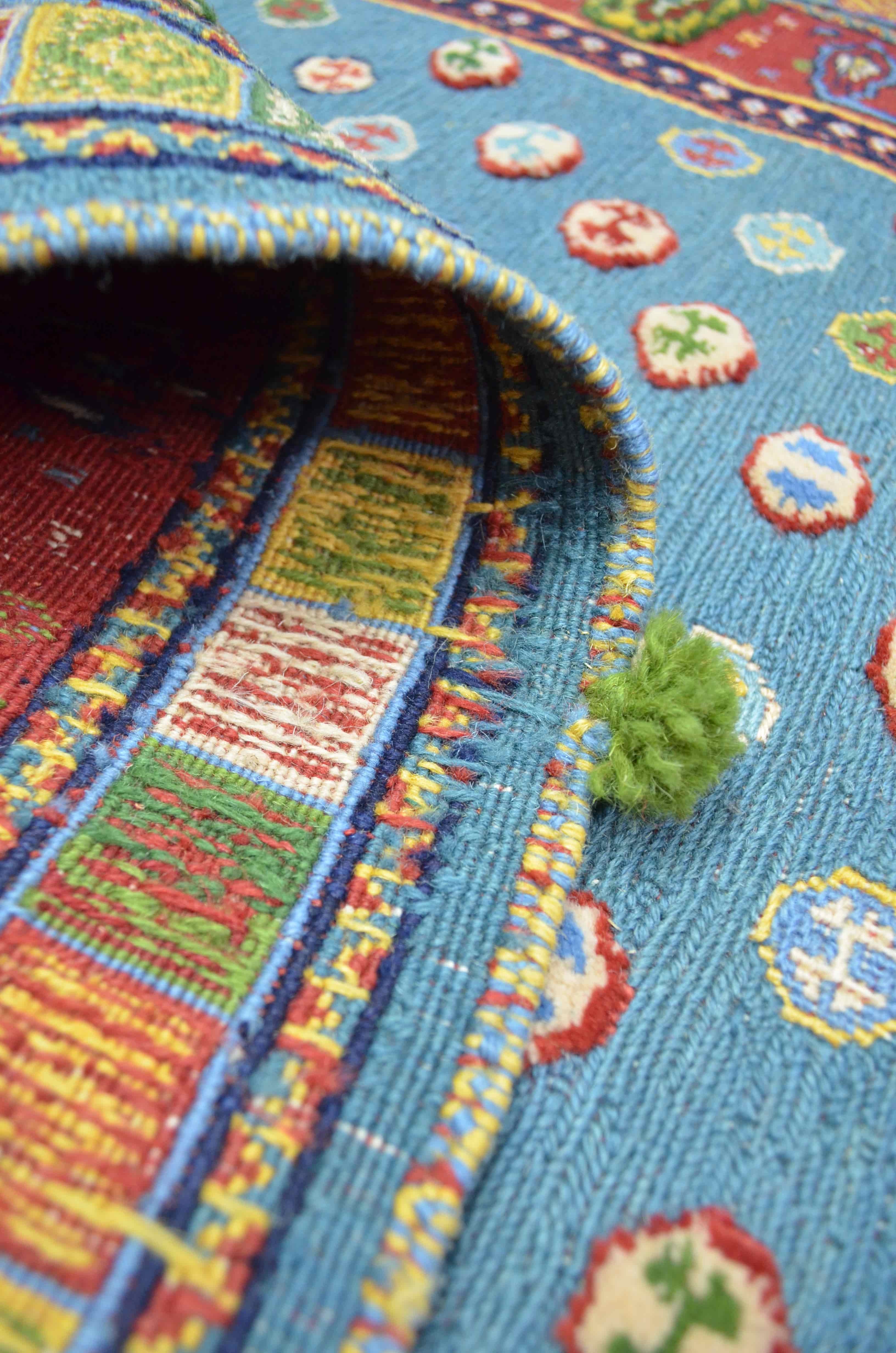 İran Zolanvari El Dokuma Kırmızı ve Mavi Yün Sumak Kilim 146x186 cm (2,71 m²)