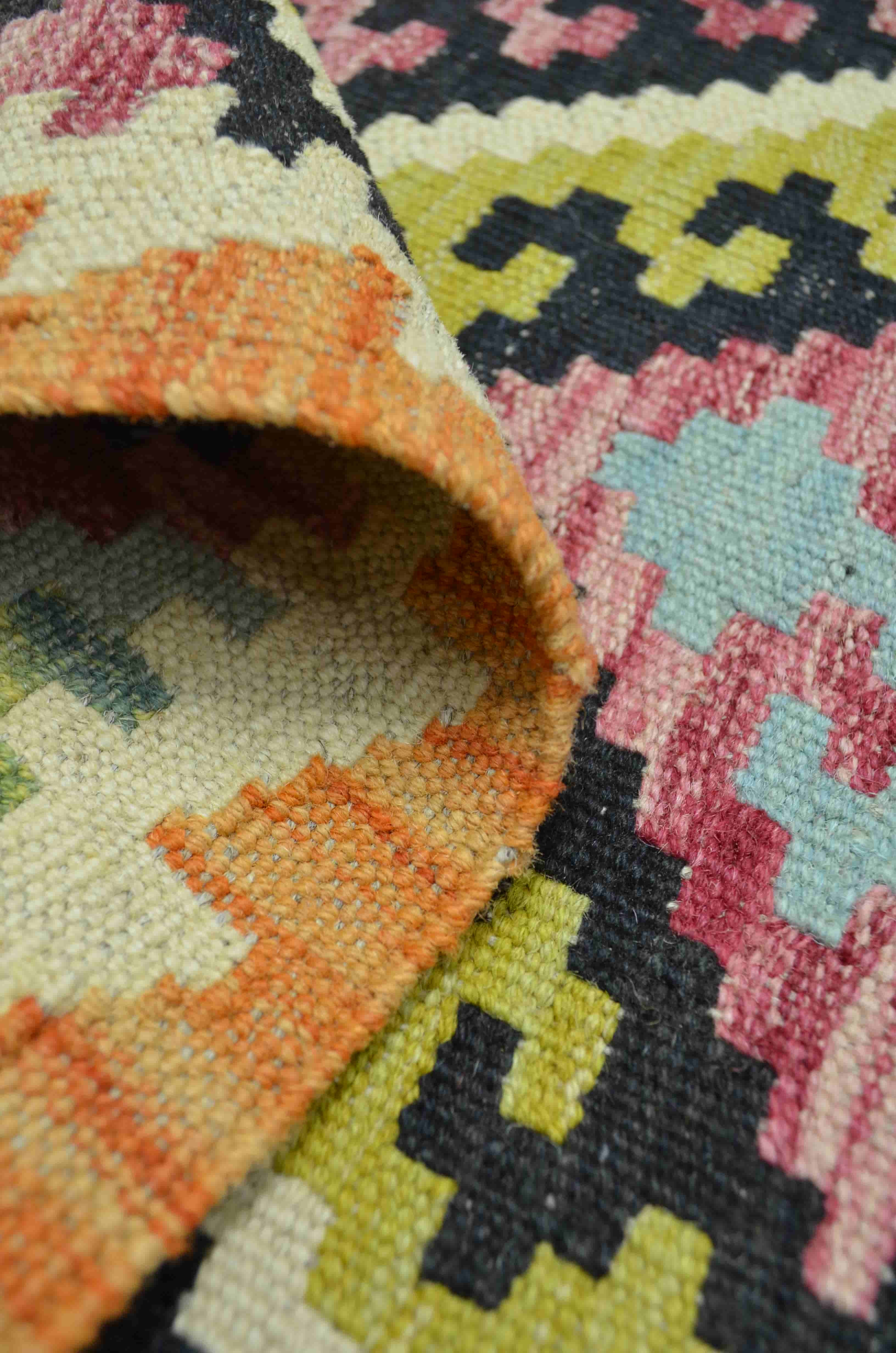 Yün İplikten El Dokuma Turuncu Renk Afgan Kilim 61x96 cm (0.59 m²)