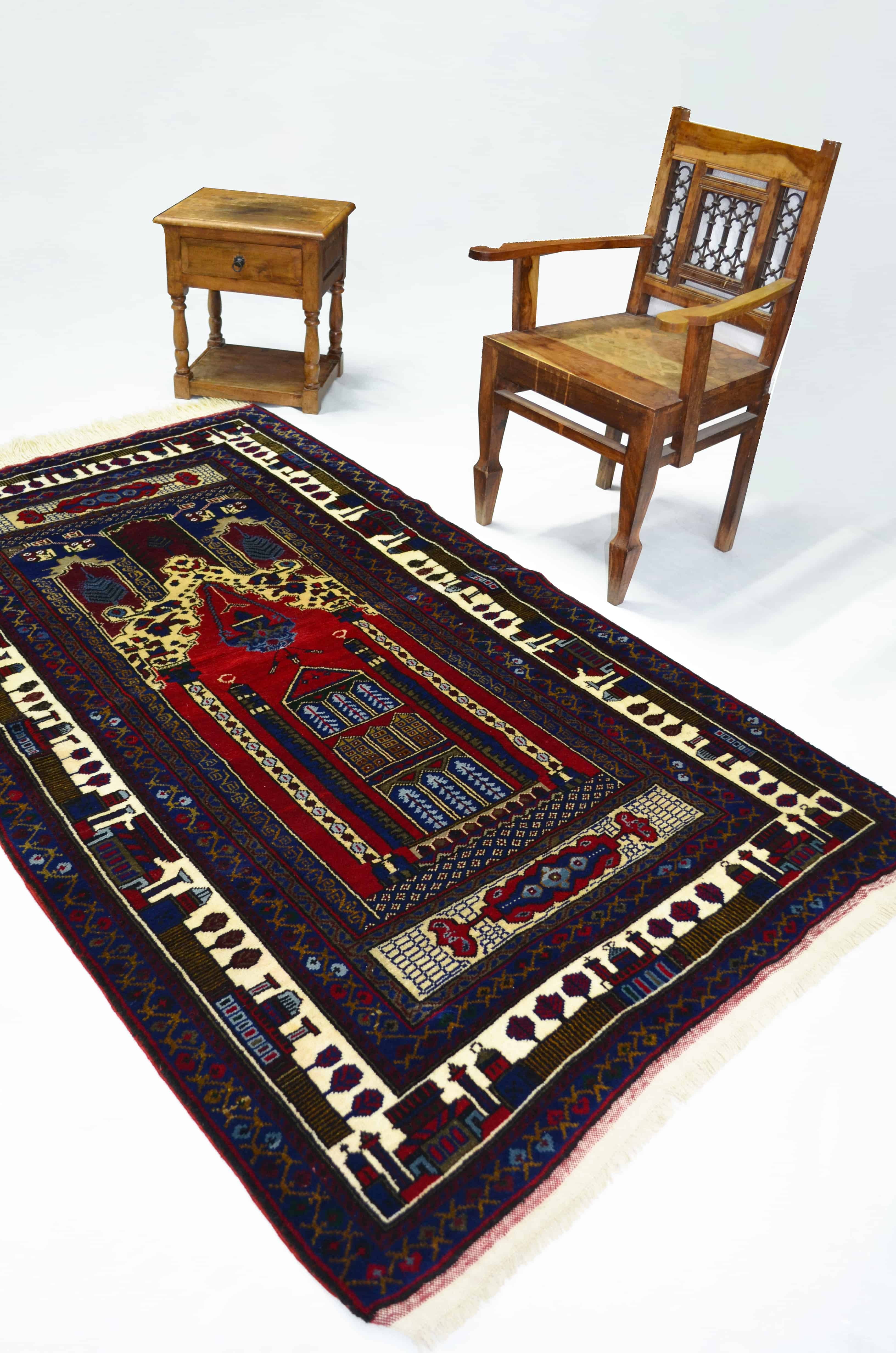 Yahyalı Mihraplı Bordo ve Lacivert Renk El Dokuma Kayseri Halısı 125x207 cm (2.59 m²)