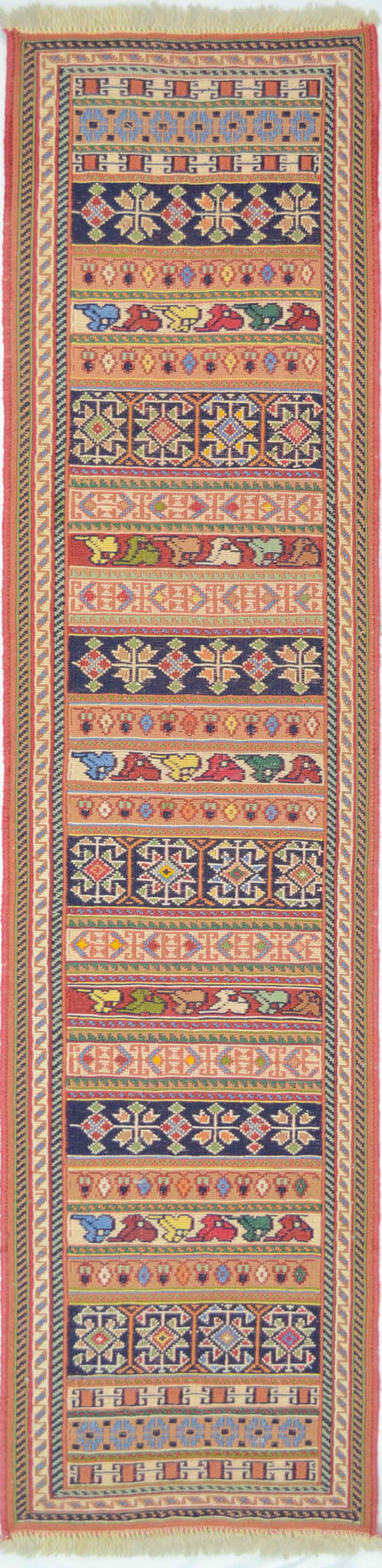 İran Zolanvari El Dokuma Kiremit Rengi Sumak Kilim Yolluk 34x143 cm (0,49 m²)
