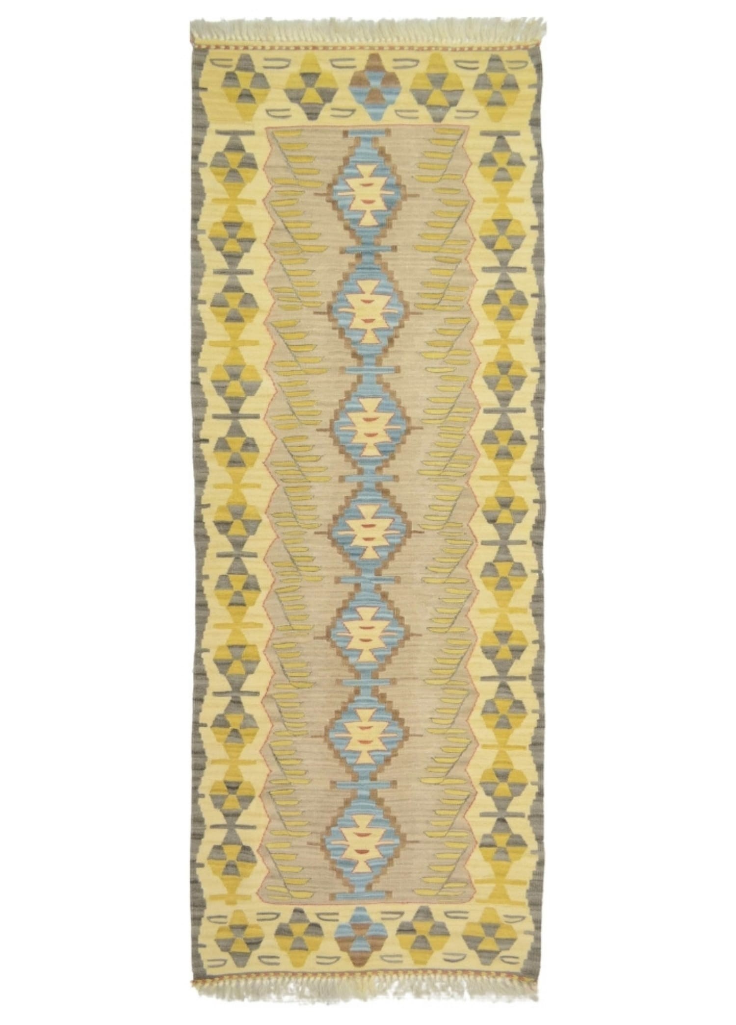 El Dokuma Sarı ve Mavi Renk Uşak Kilim Yolluk 60x170 cm (1,02 m²)