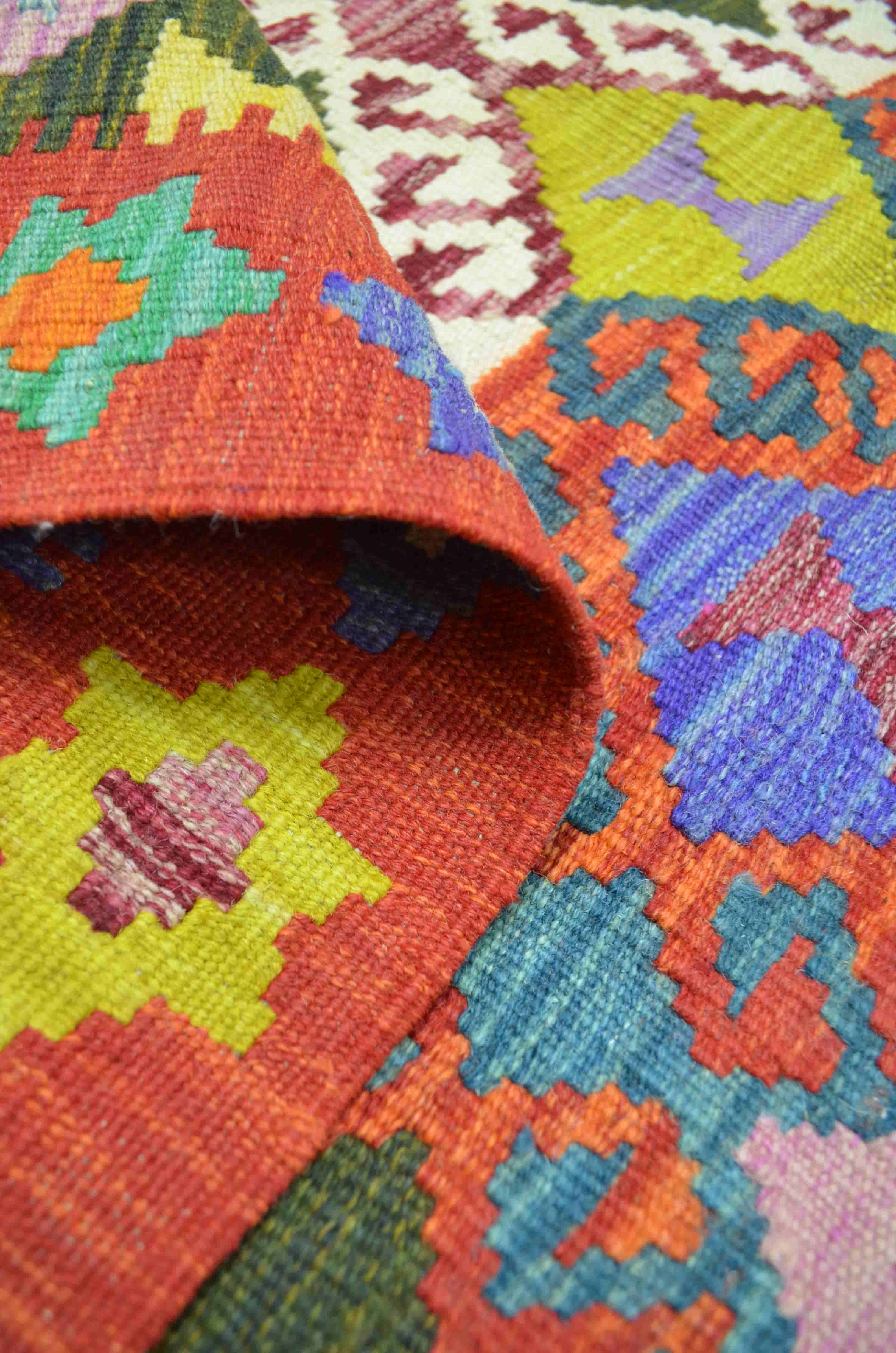 Yün İplikten El Dokuma Kırmızı Renk Afgan Kilim 100x150 cm (1.5 m²)