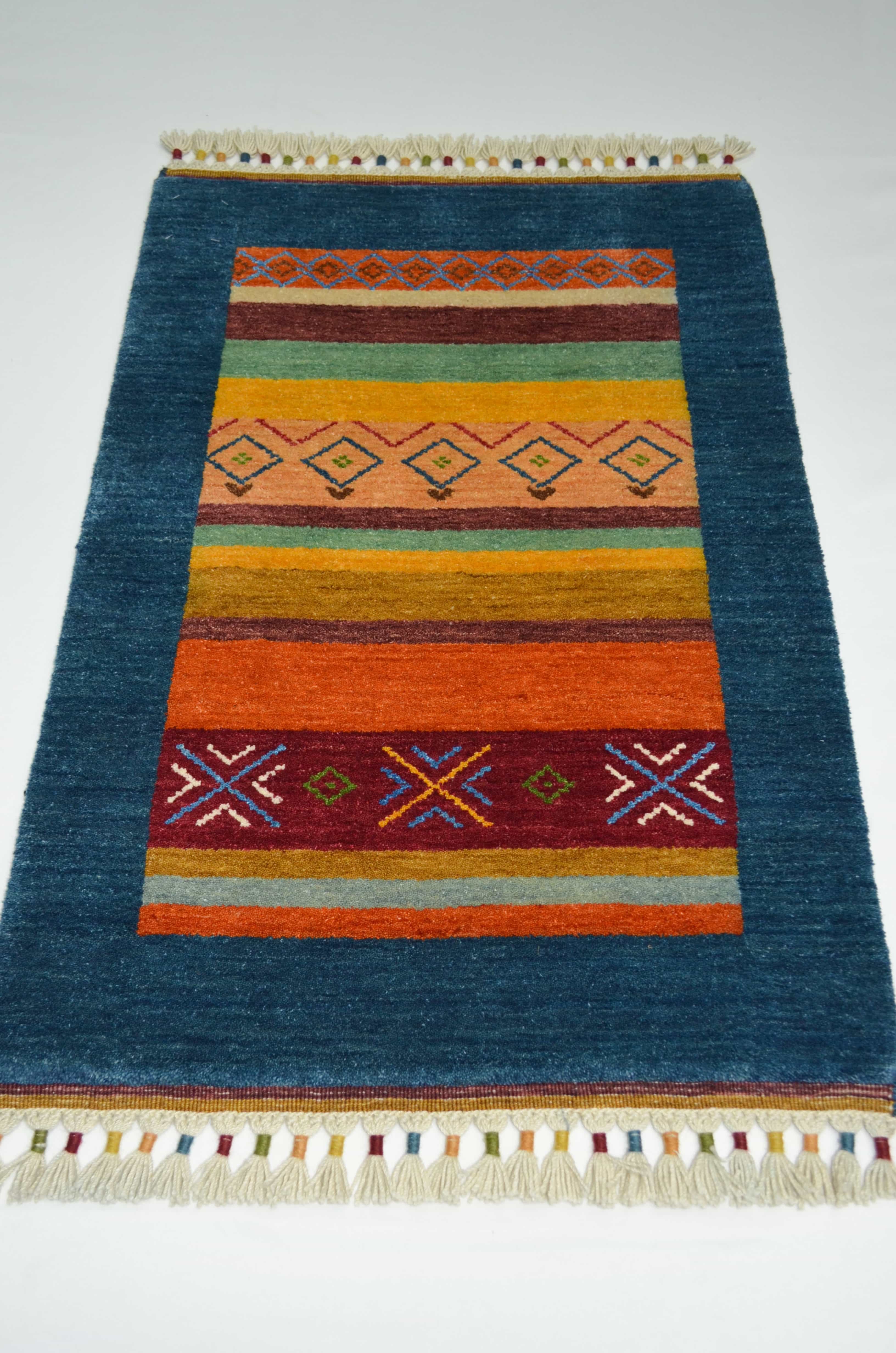 El Dokuma Koyu Mavi Renk Yün Tribal Halı 122x180 cm