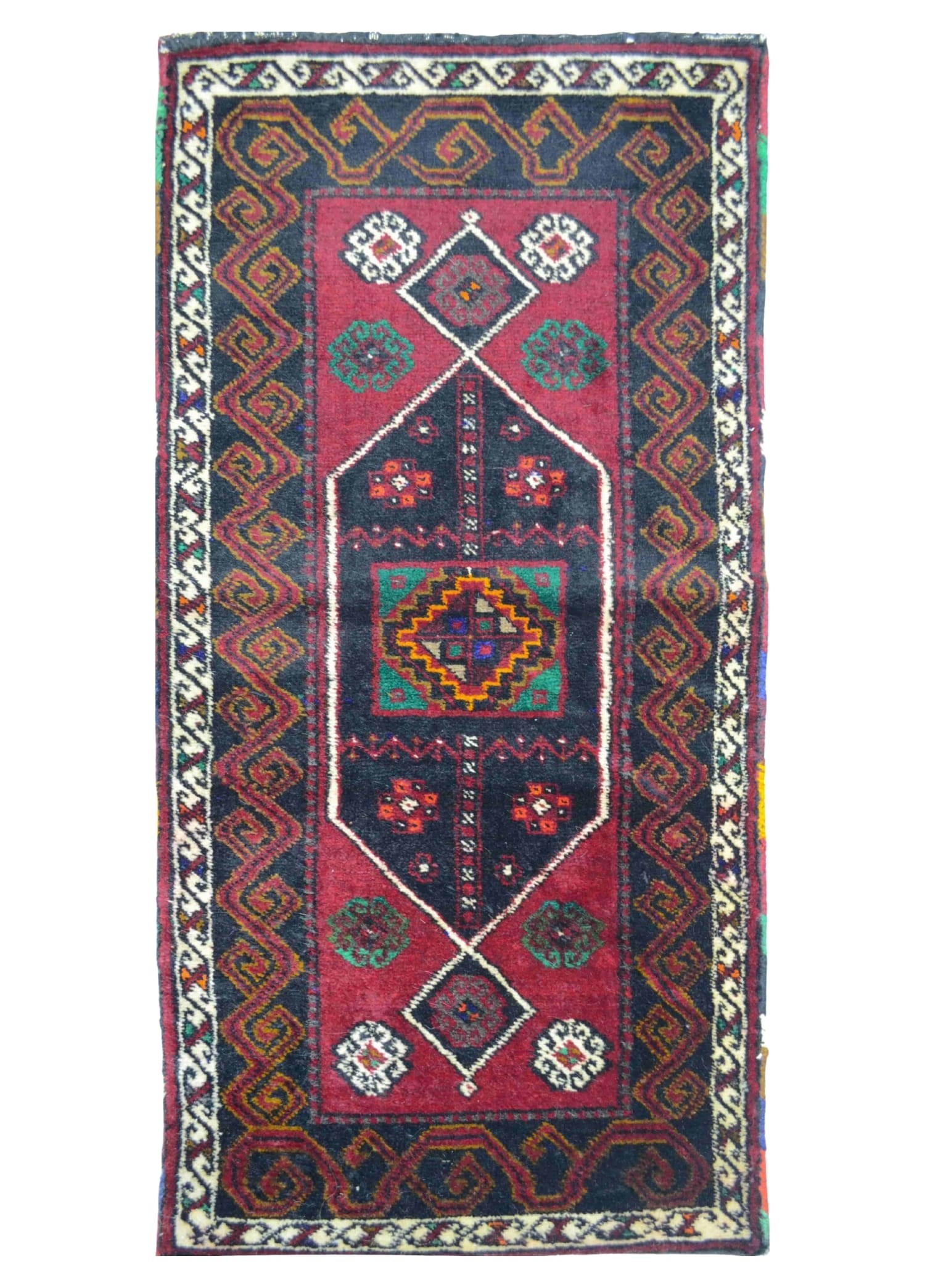 Vintage Sivas Kangal El Dokuma Bordo ve Siyah Renk Yün Yastık Kilim 56x118 cm (0,66 m²)