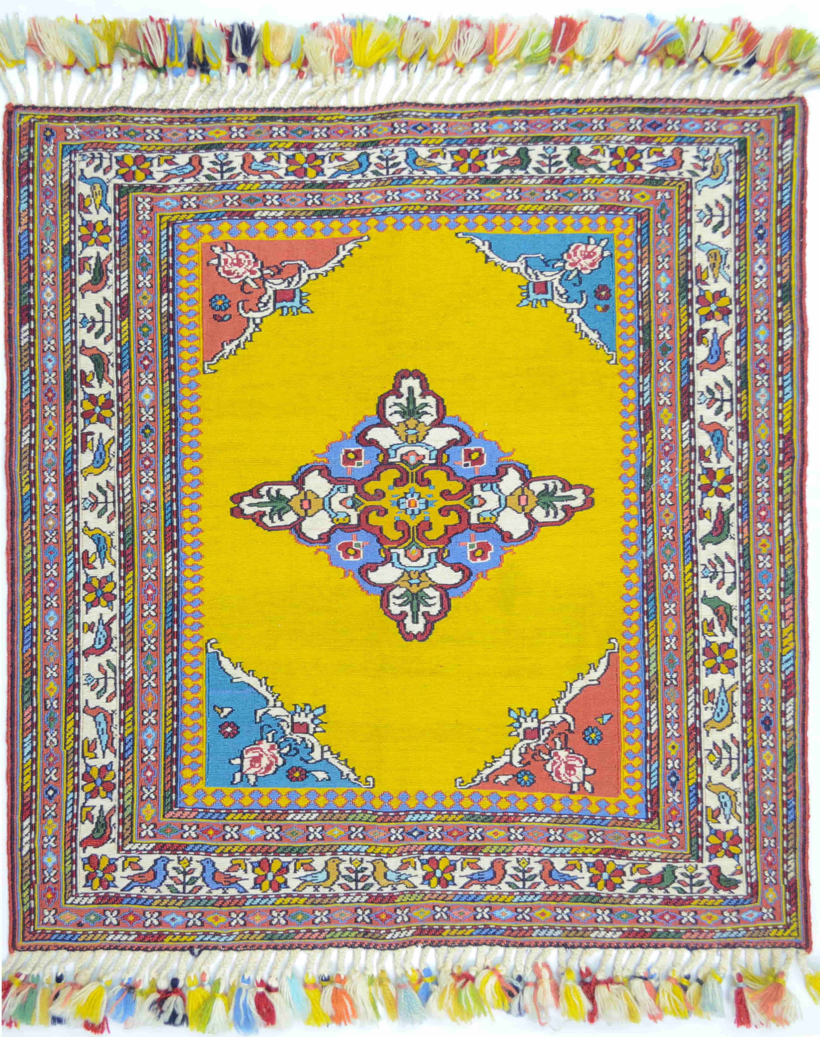 El Dokuma Sarı Renk İran Sumak Kilim 78x83 cm (0.65 m²)