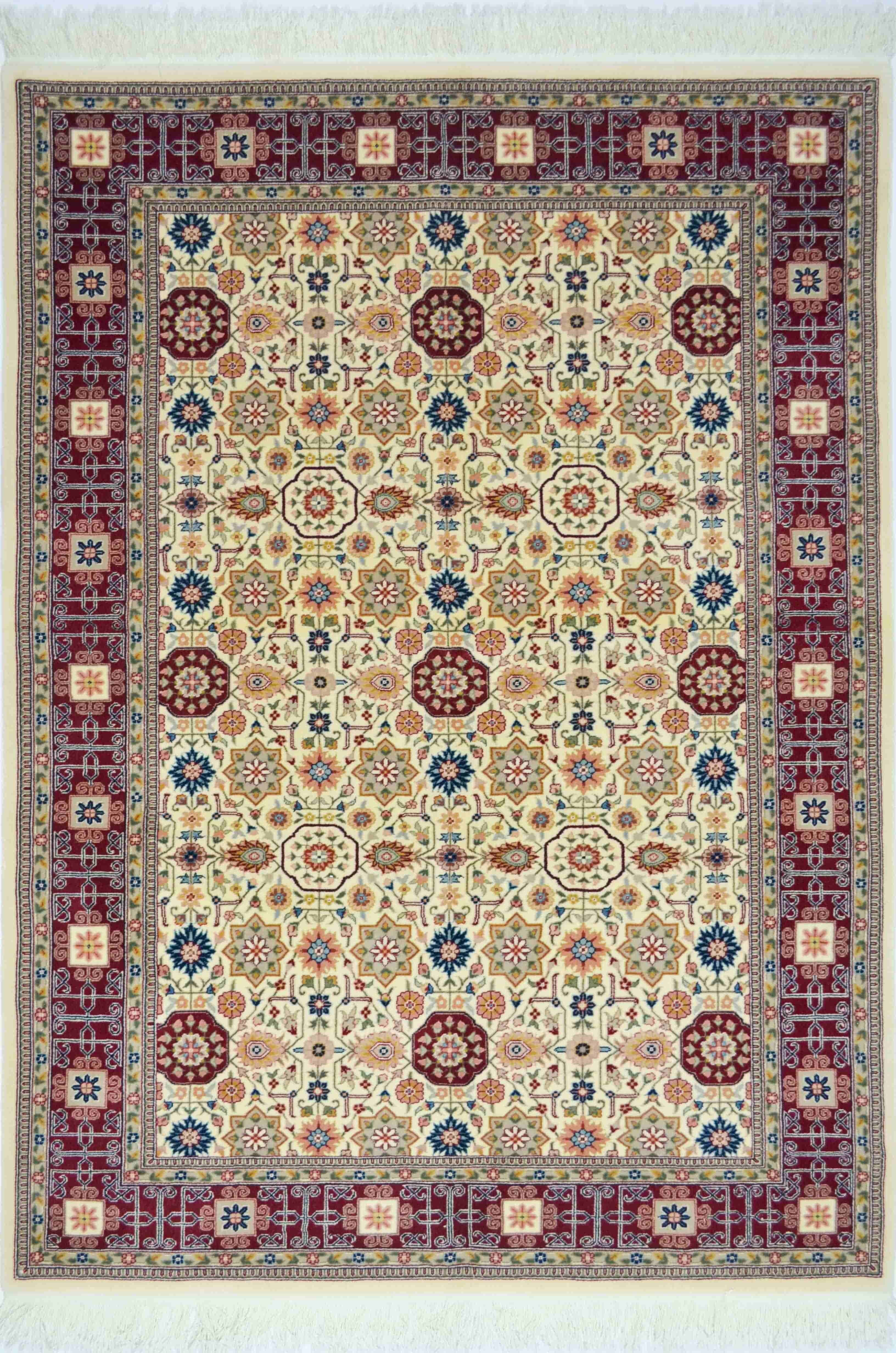 Kafkas Model Bordo ve Bej Renk Yünden El Dokuma Hereke Halısı 124x185 cm (2.29 m²)