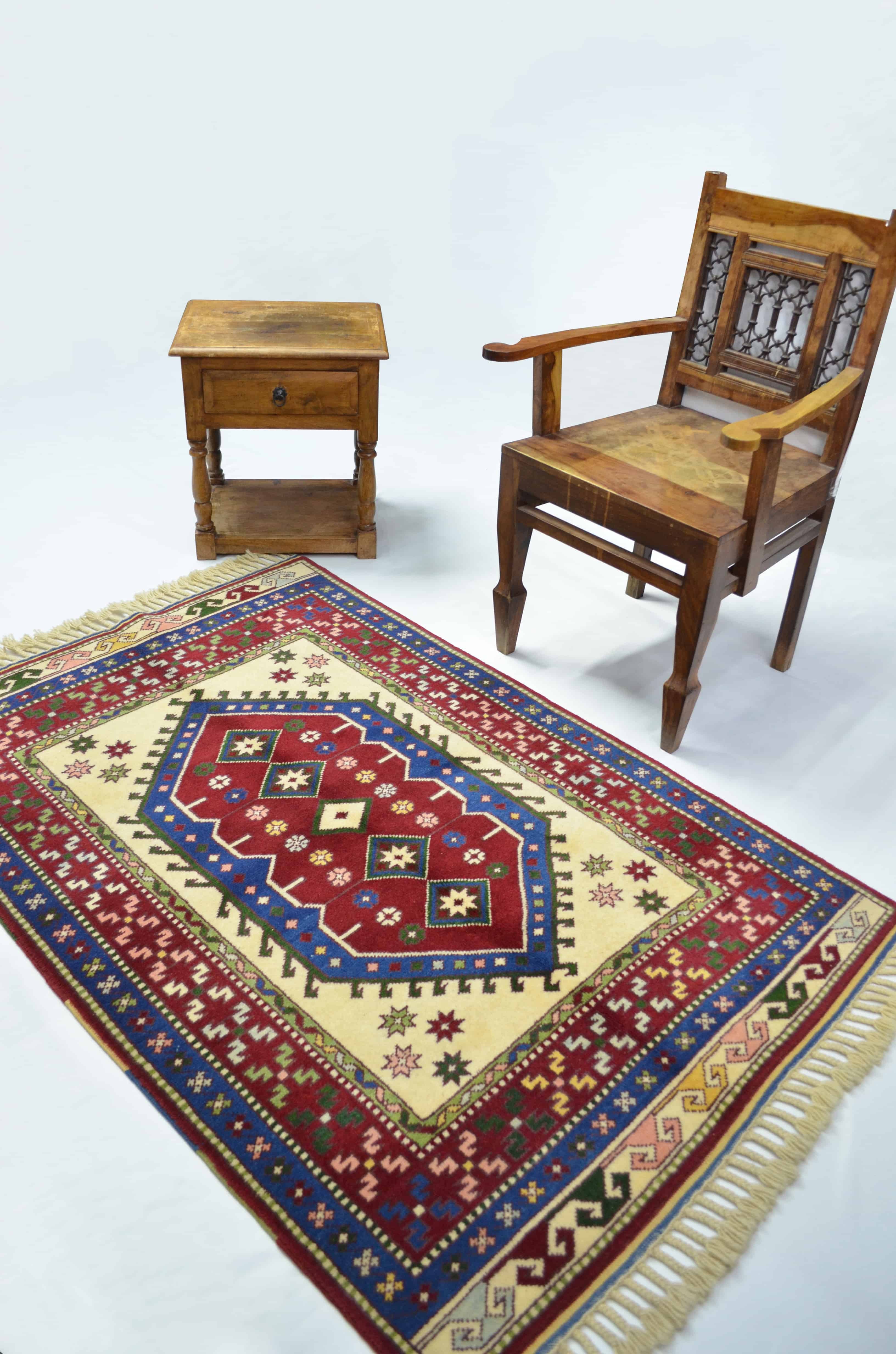Orijinal Sümerbank Yörük Halısı Bej, Lacivert ve Bordo Renk 104x152 cm (1.58 m²)