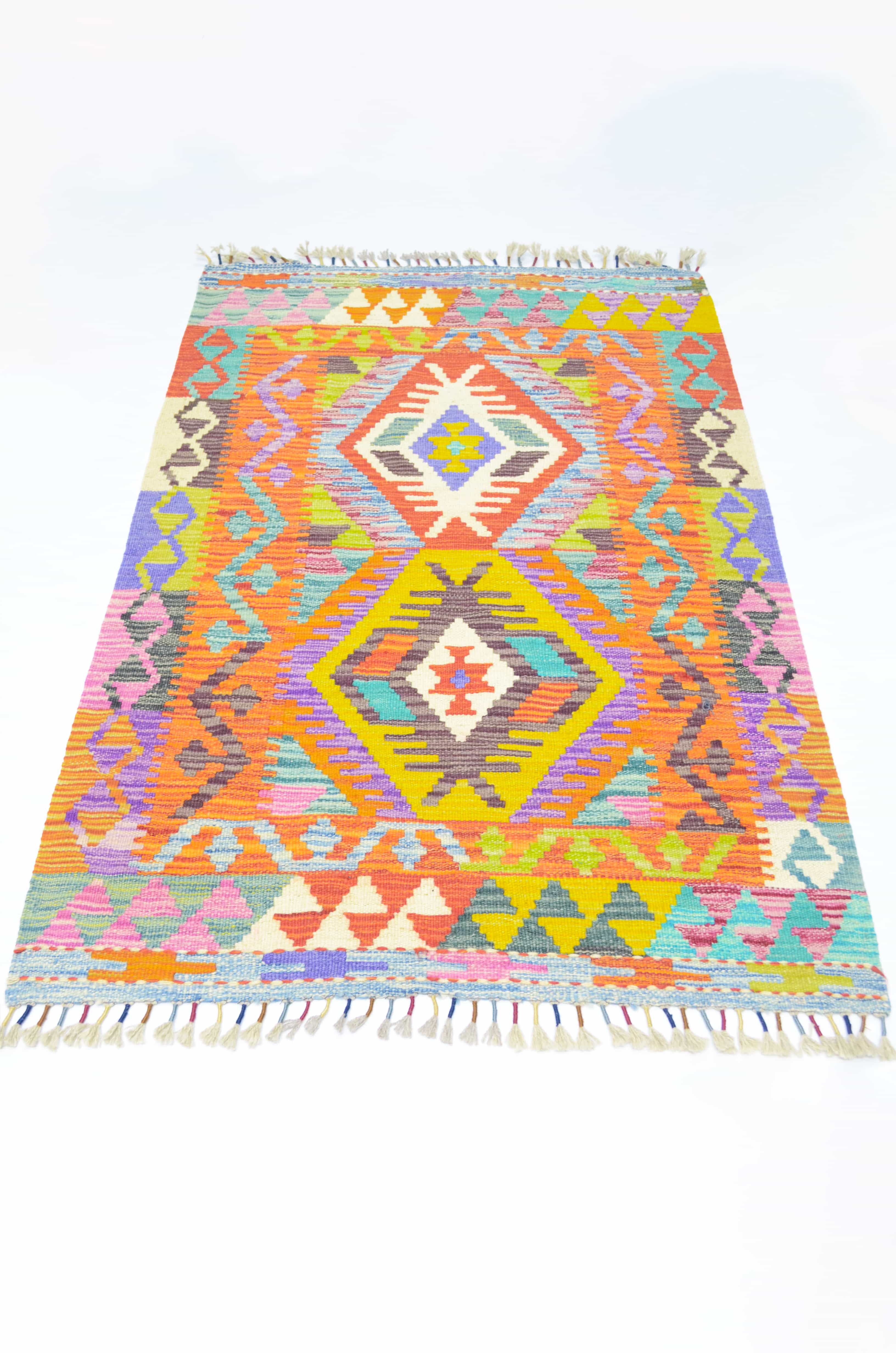 Yün İplikten El Dokuma Turuncu Renk Afgan Kilim 87x126 cm (1.10 m²)