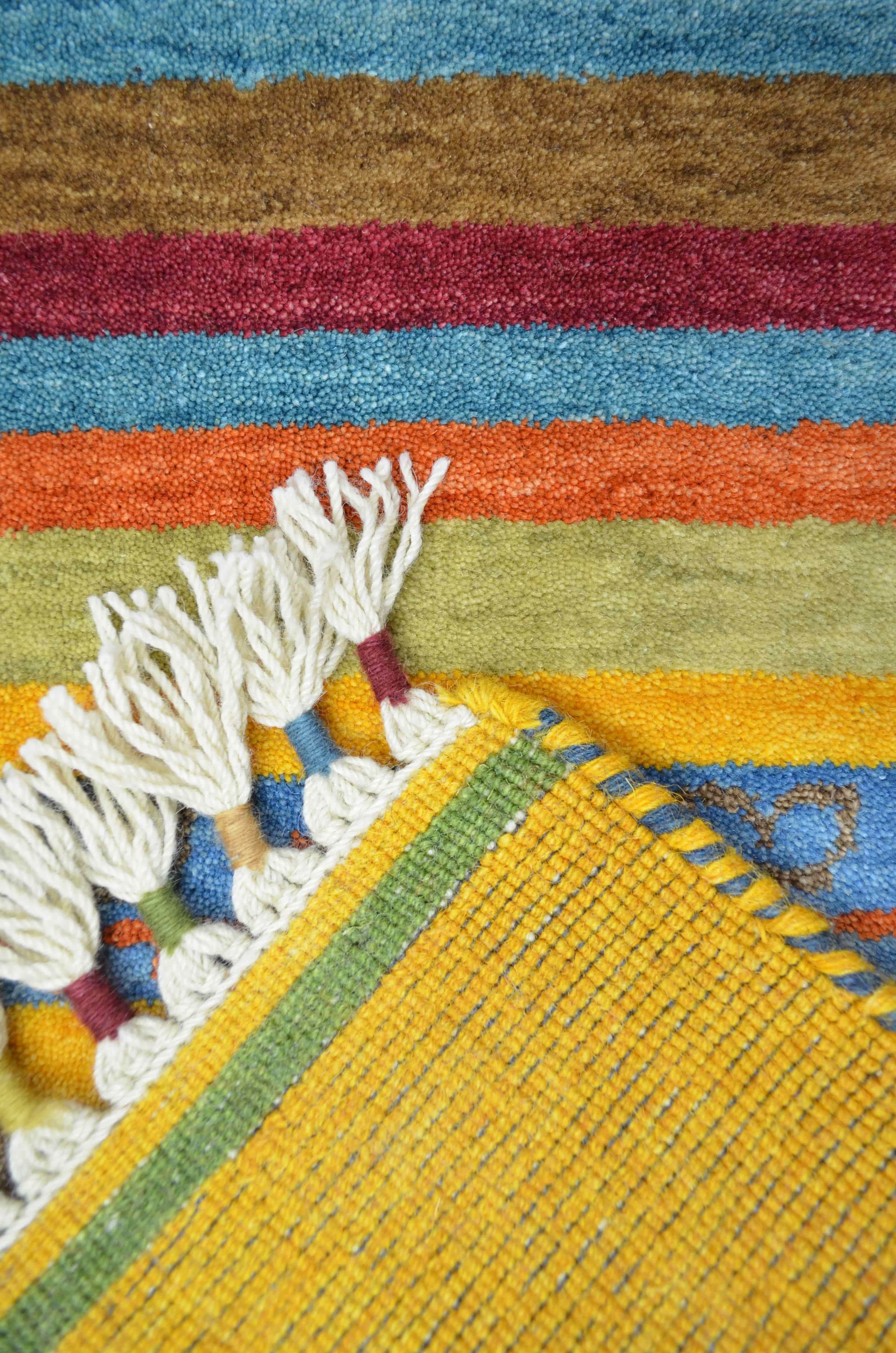 El Dokuma Sarı Renk Yün Tribal Halı 60x90 cm (0.54 m²)
