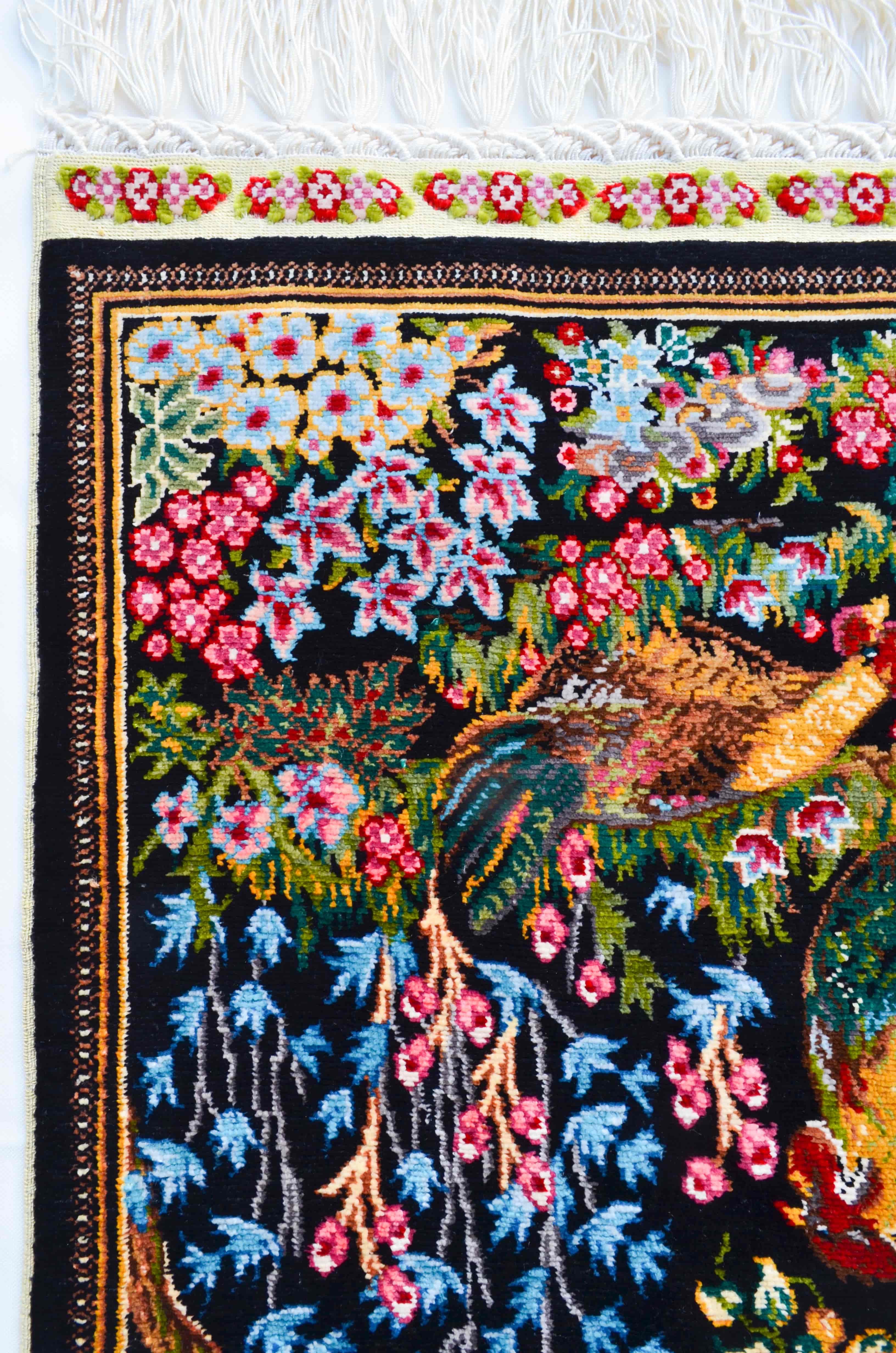 Doğa Tasvirli Saf İpek El Dokuma Duvar Halısı (30x50 cm)