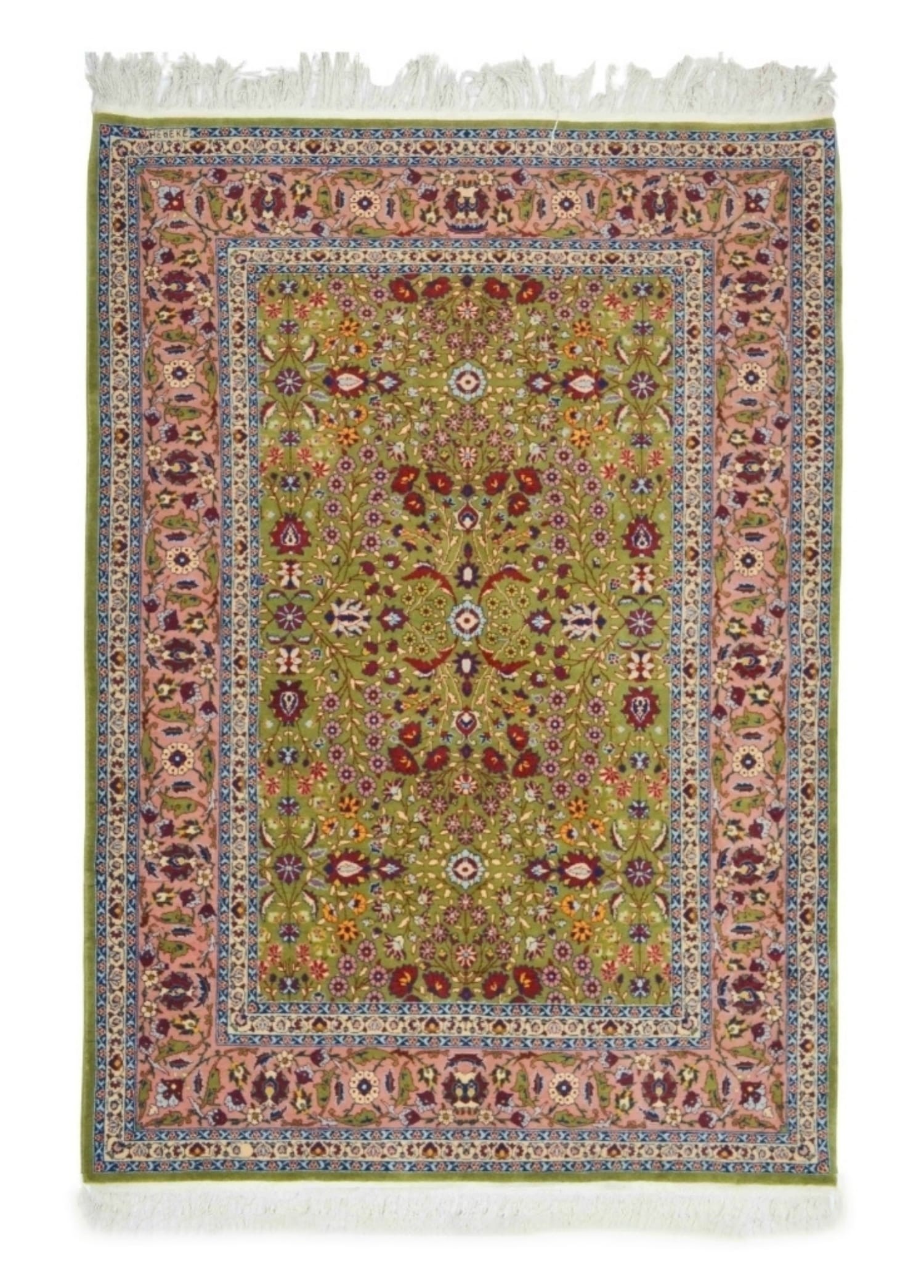Yedi Dağın Çiçeği Desenli Pembe ve Yeşil Renk El Dokuma Hereke Halısı 138x204 cm (2.82 m²)