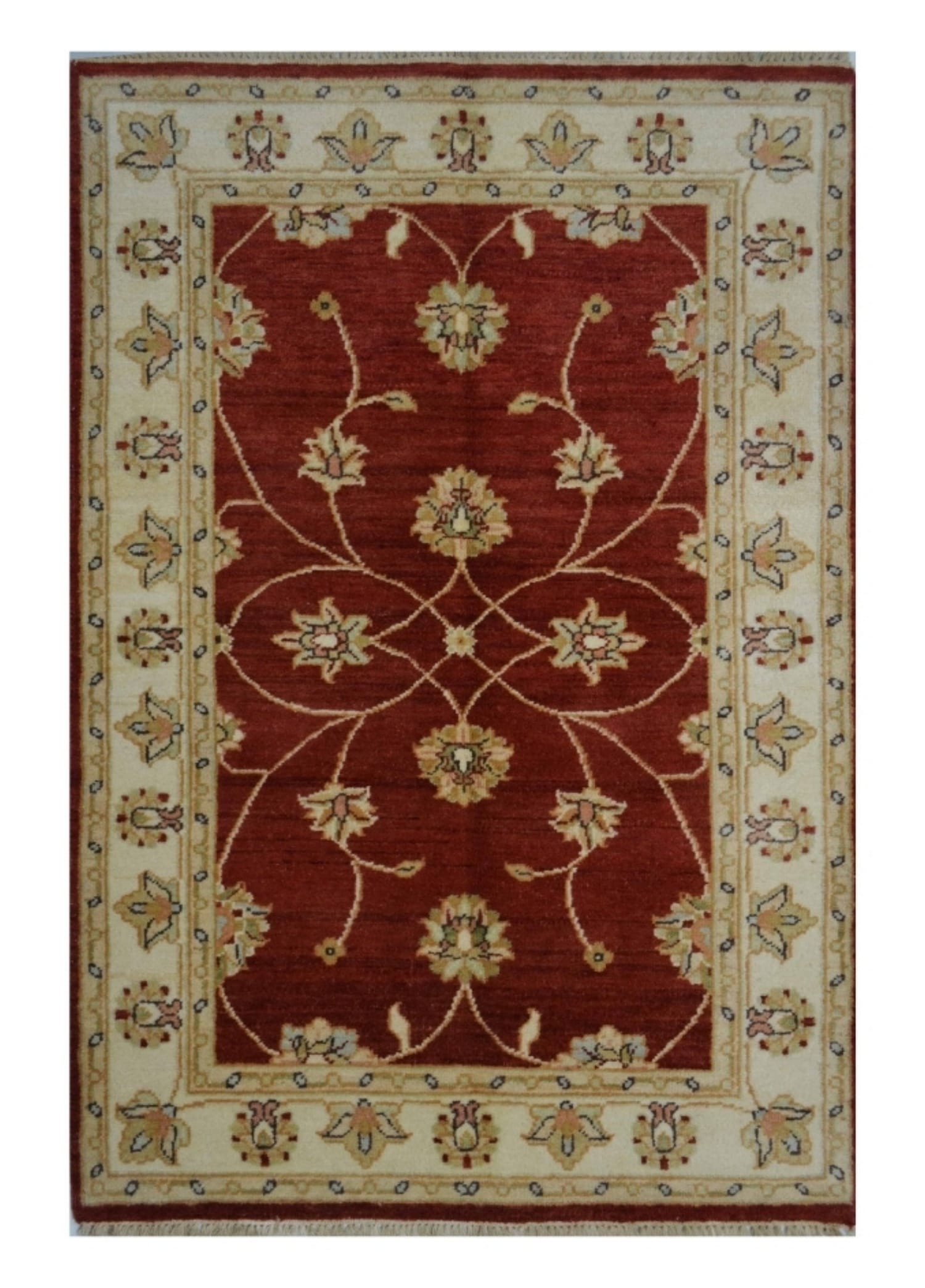 El Dokuma Kirman Yünlü Kırmızı Renk Uşak Ziegler Halısı (91x150 cm, 1.37 m²)