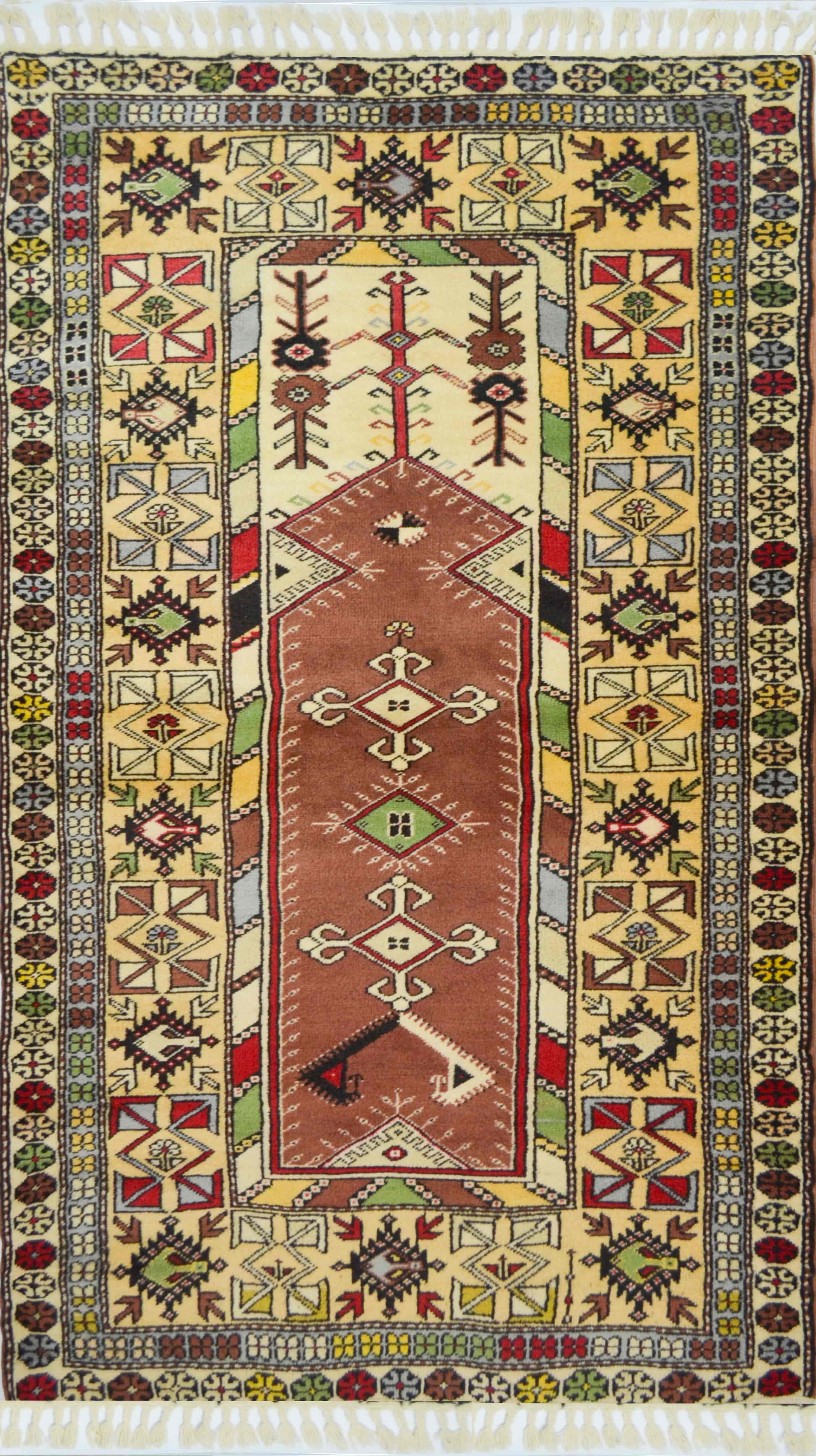 El Dokuma Bozalan Milas Halı Bej ve Kiremit Renk 120x233 cm (2.8 m²)