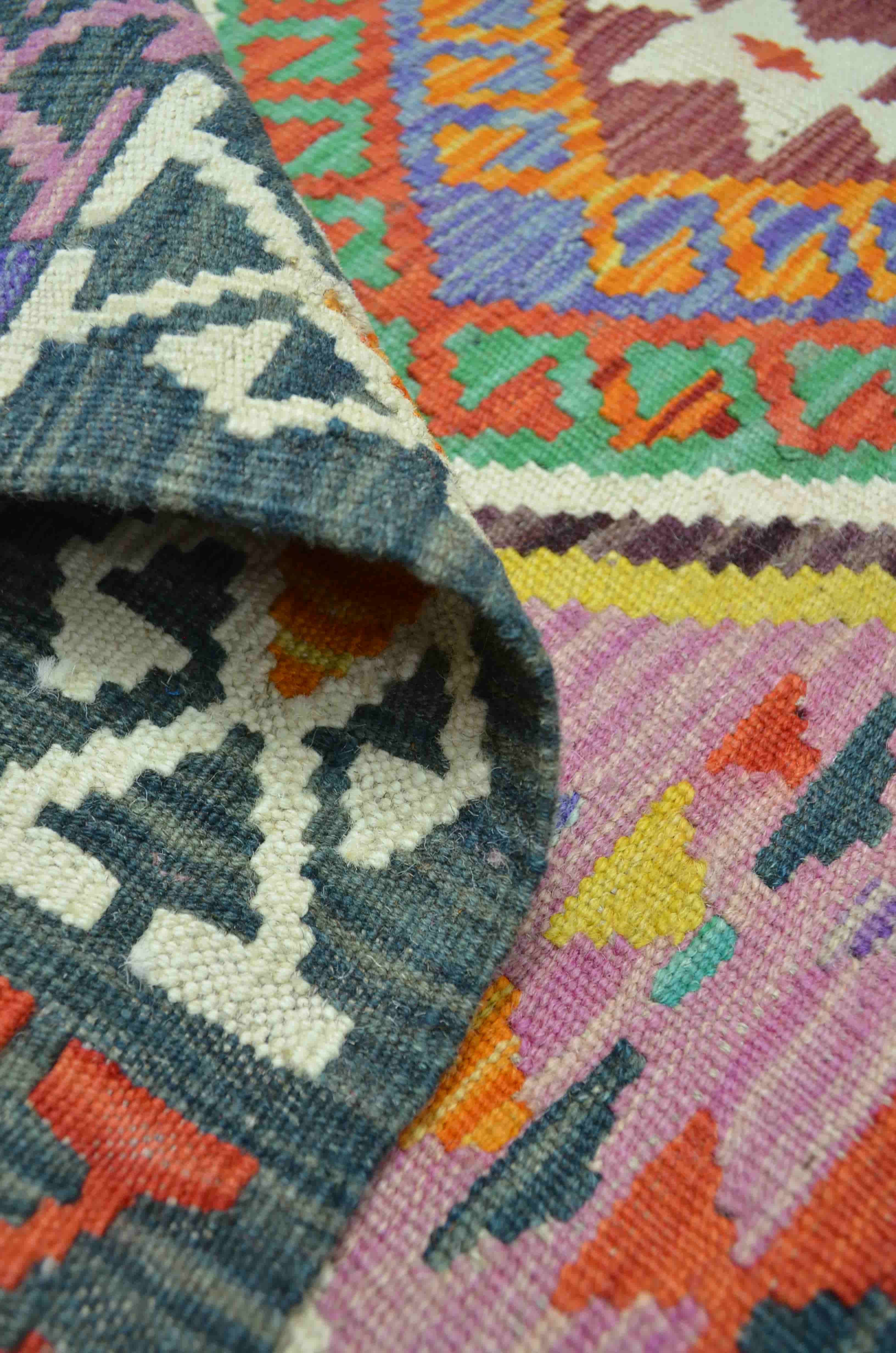 Yün İplikten El Dokuma Eflatun Renk Afgan Kilim 124x176 cm (2.18 m²)