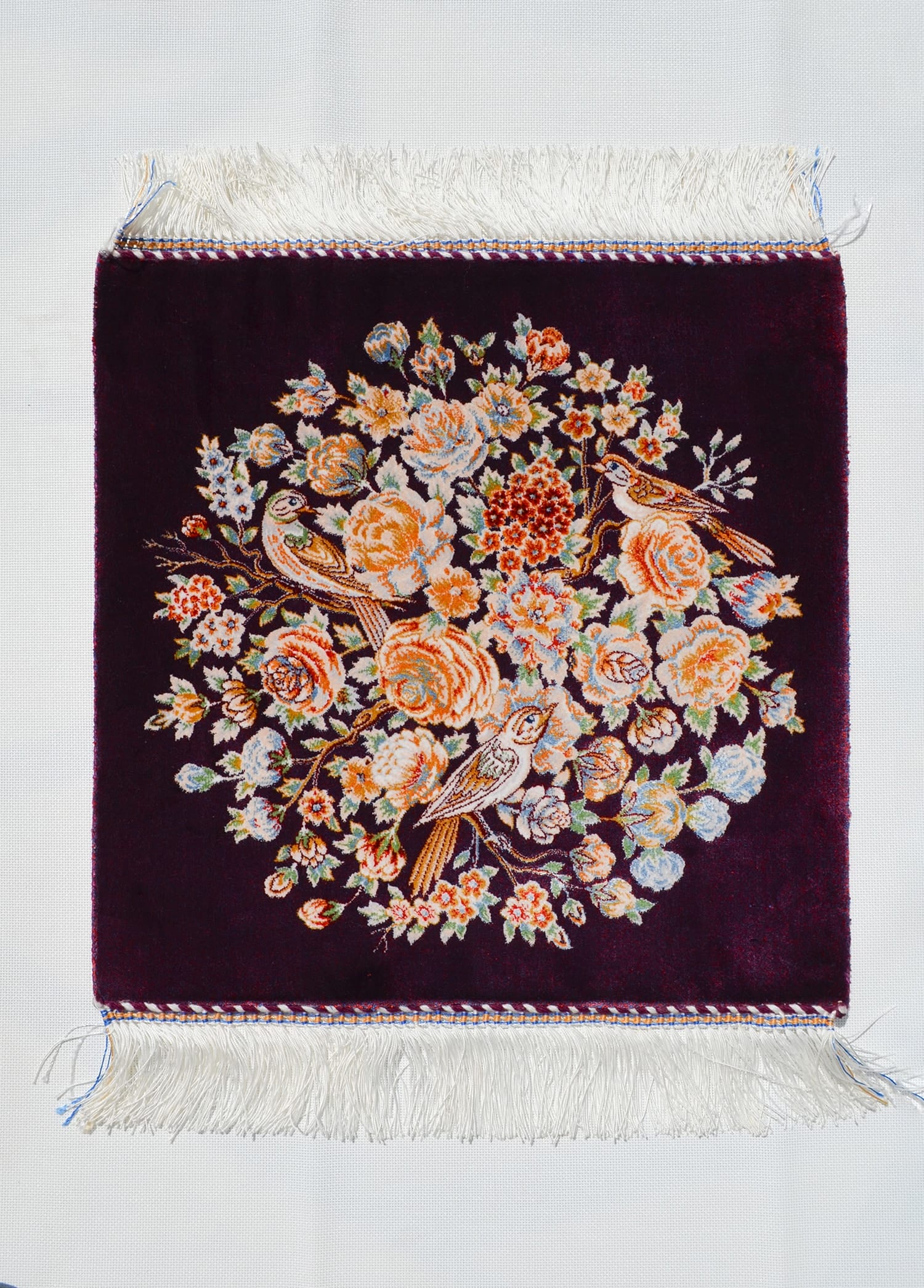 Geleneksel Desenli İpek Minyatür Halı 40x40 cm (0.16 m²) - Mürdüm Çiçekli