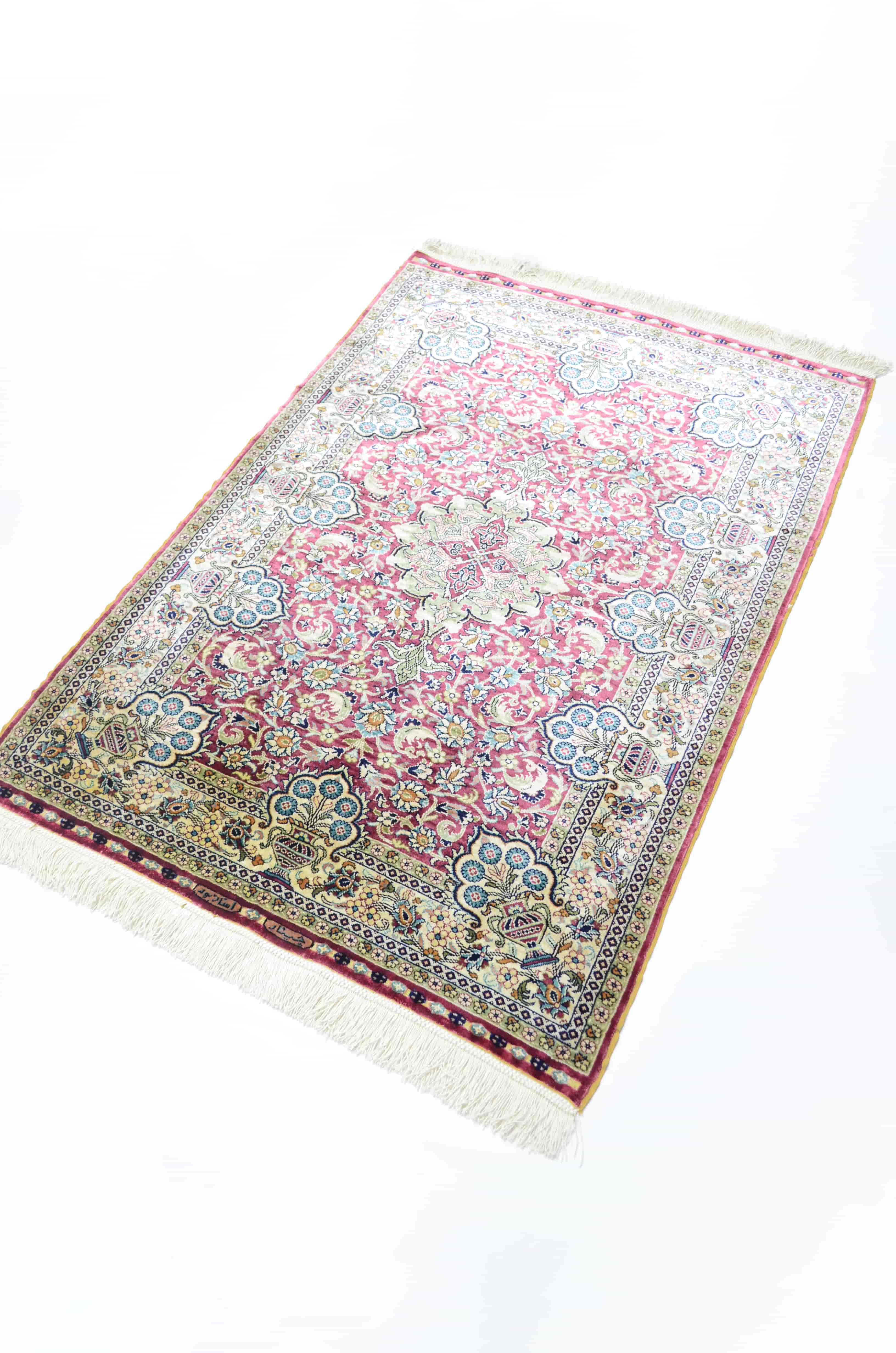 Saf İpekten El Dokuma Bordo Renk Madalyonlu Model Kayseri Halısı 76x110 cm (0.84 m²)