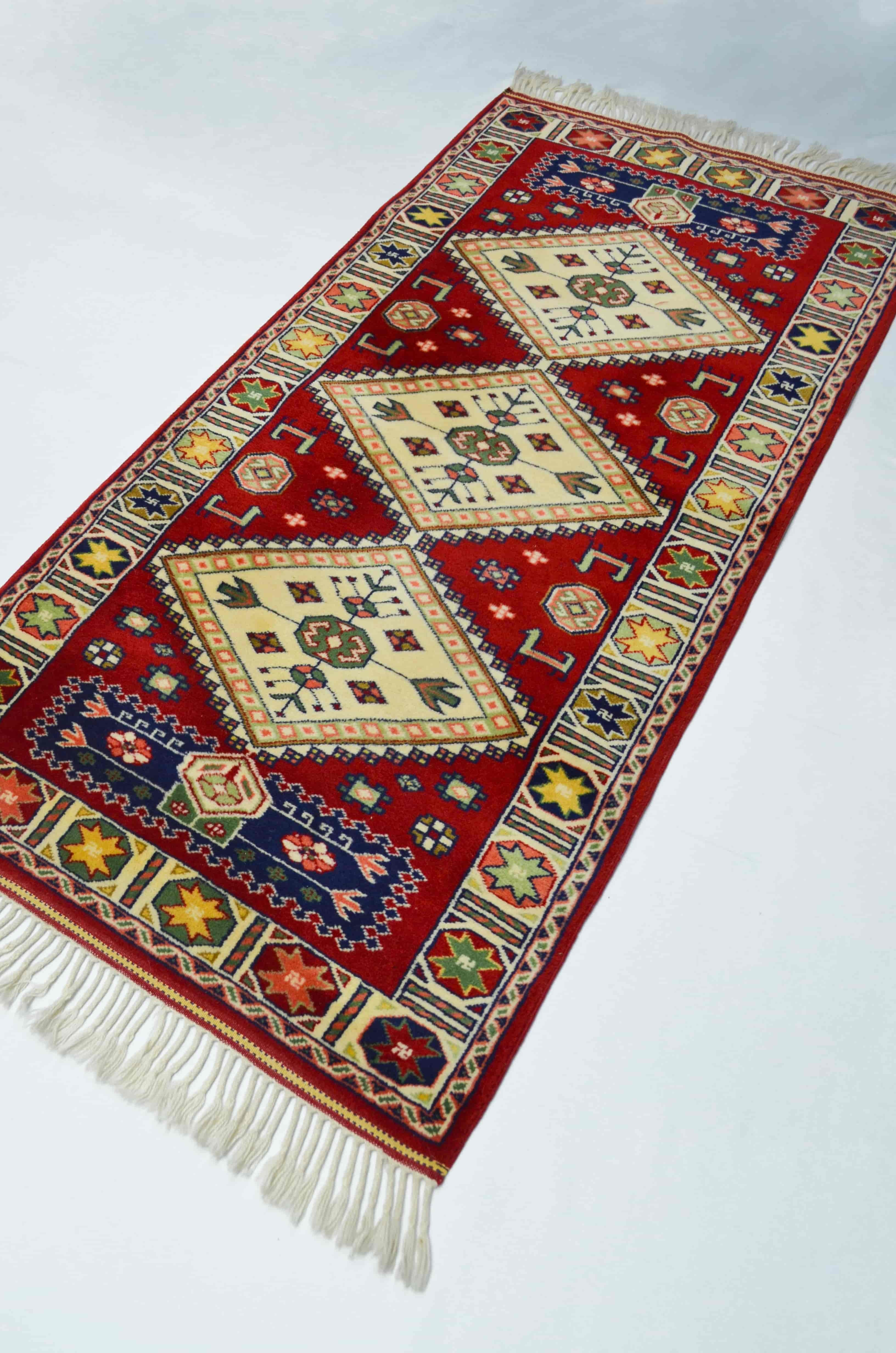 Antik Yörük El Dokuma Halı Krem ve Kırmızı Renk 80x155 cm (1.24 m²)