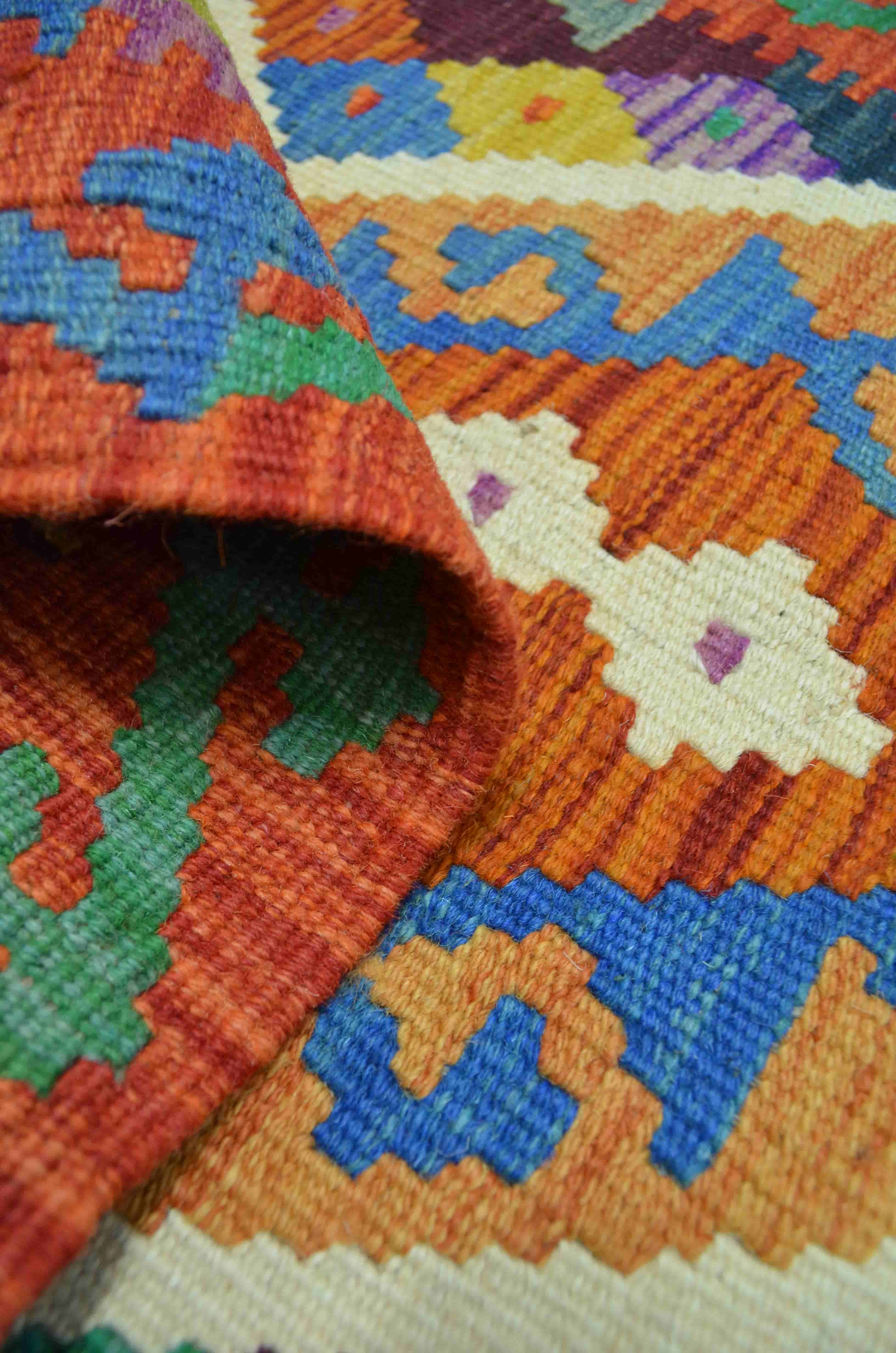 Yün İplikten El Dokuma Turuncu Renk Afgan Kilim Yolluk 86x207 cm (1.78 m²)