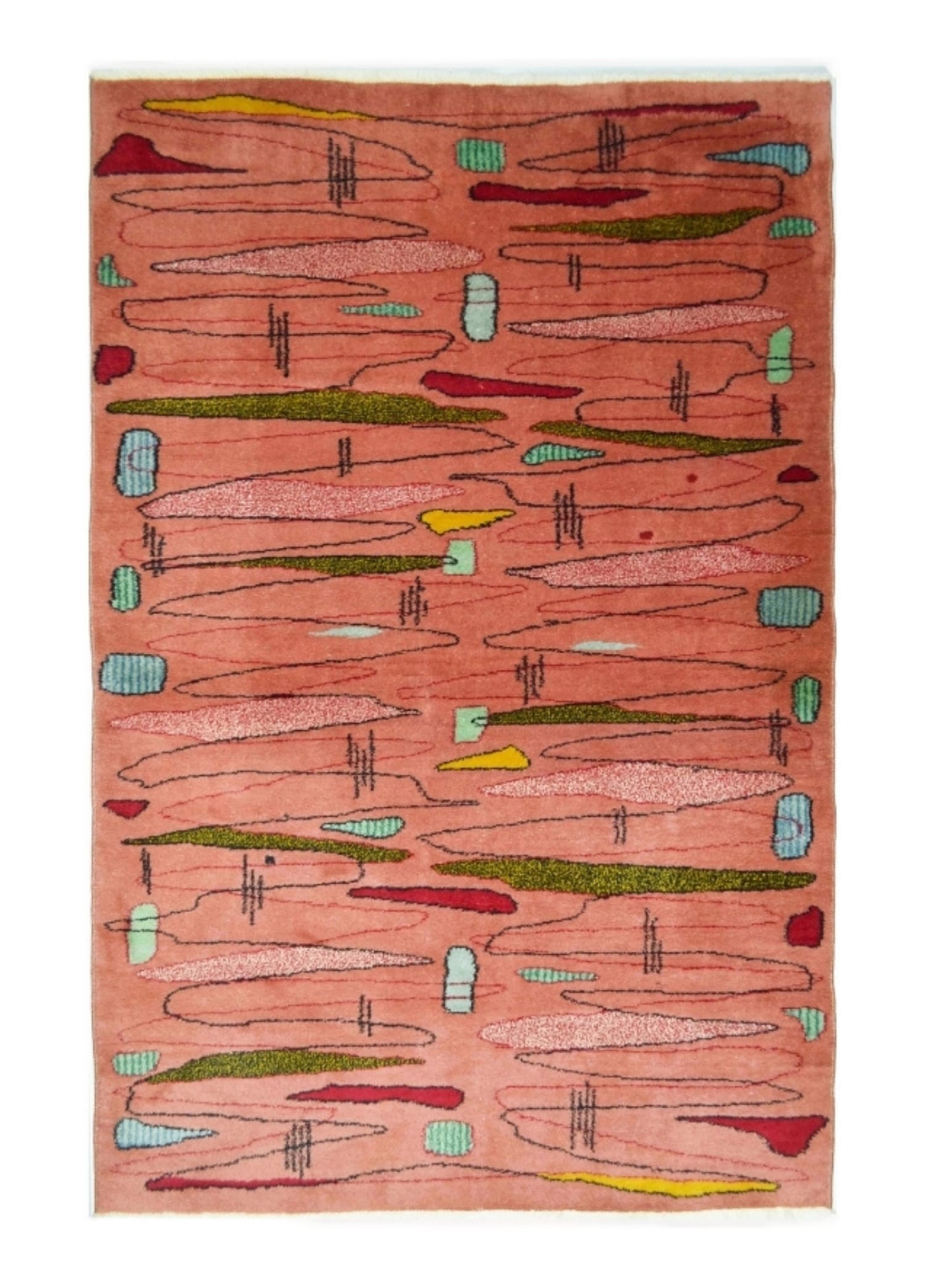 Zeki Müren Tasarımı Pembe Renk ve Geometrik Desenli Isparta Halısı 123x211 cm (2.60 m²)