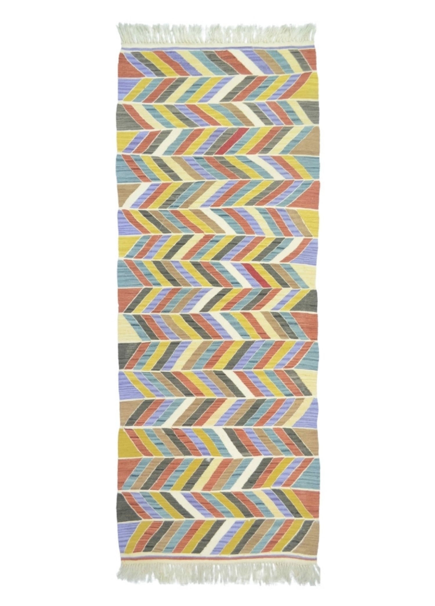 Uşak El Dokuma Renkli ve Zikzak Desenli Kilim Yolluk 60x170 cm (1,02 m²)