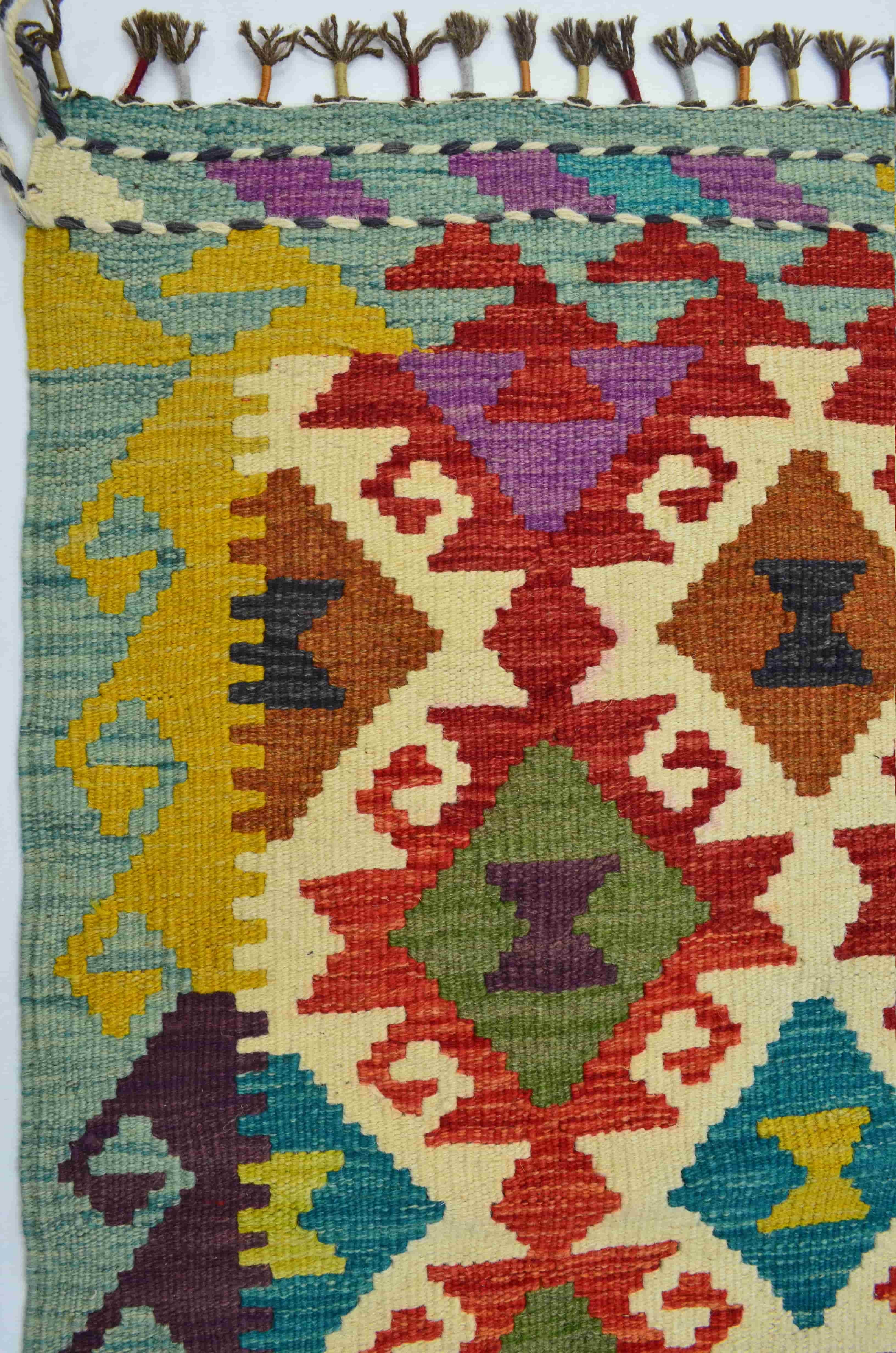 Yün İplikten El Dokuma Renkli Afgan Kilim 83x120 cm (1 m²)