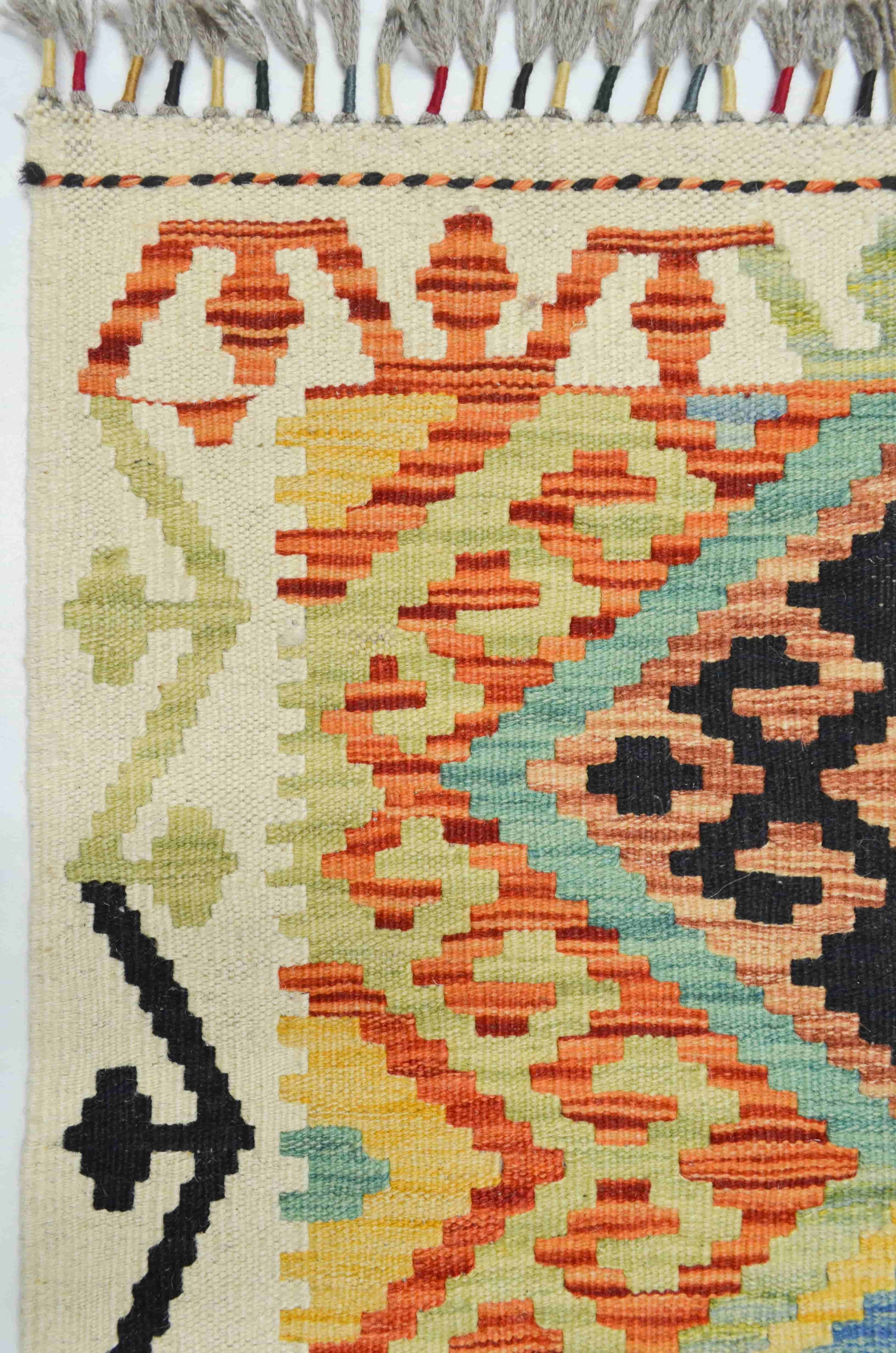 Yün İplikten El Dokuma Turuncu Afgan Kilim Yolluk 65x192 cm (1.25 m²)