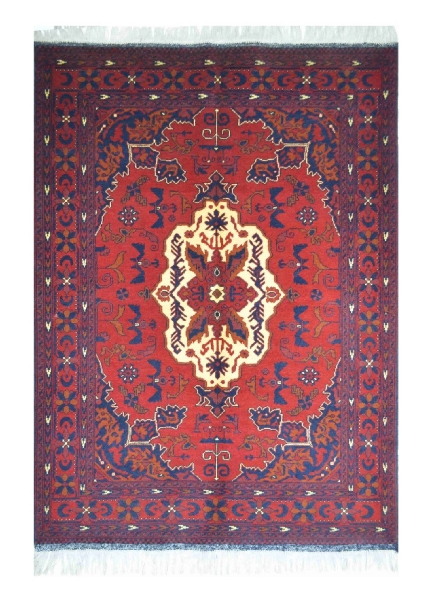 Afgan Kunduz Geleneksel El Dokuma Halı Bordo Renk 99x145 cm (1.44 m²)