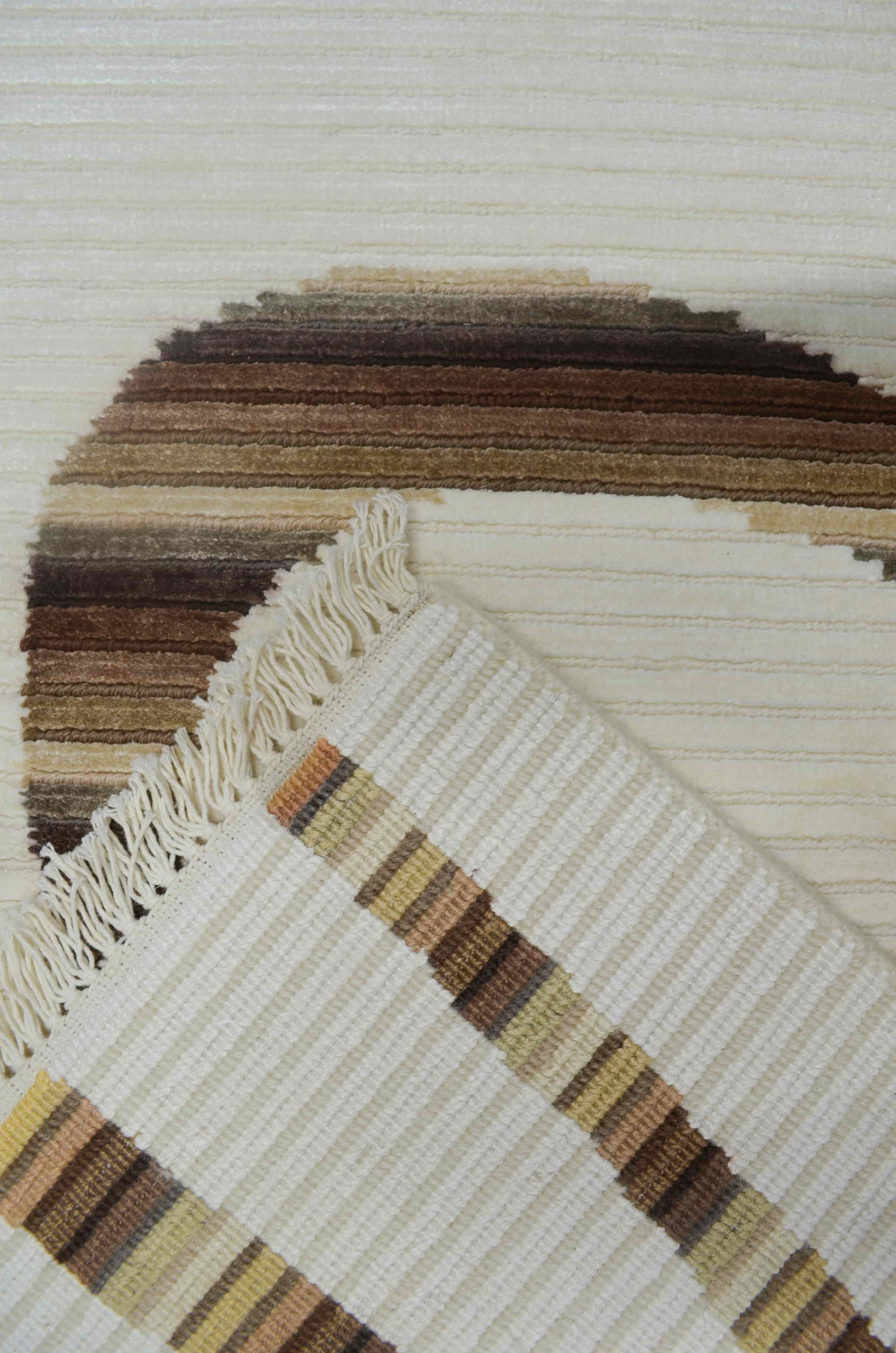 Yüksek Kalite Yünden El Dokuma Krem ve Kahverengi Renk Nepal Halısı 80x150 cm (1.2 m²)